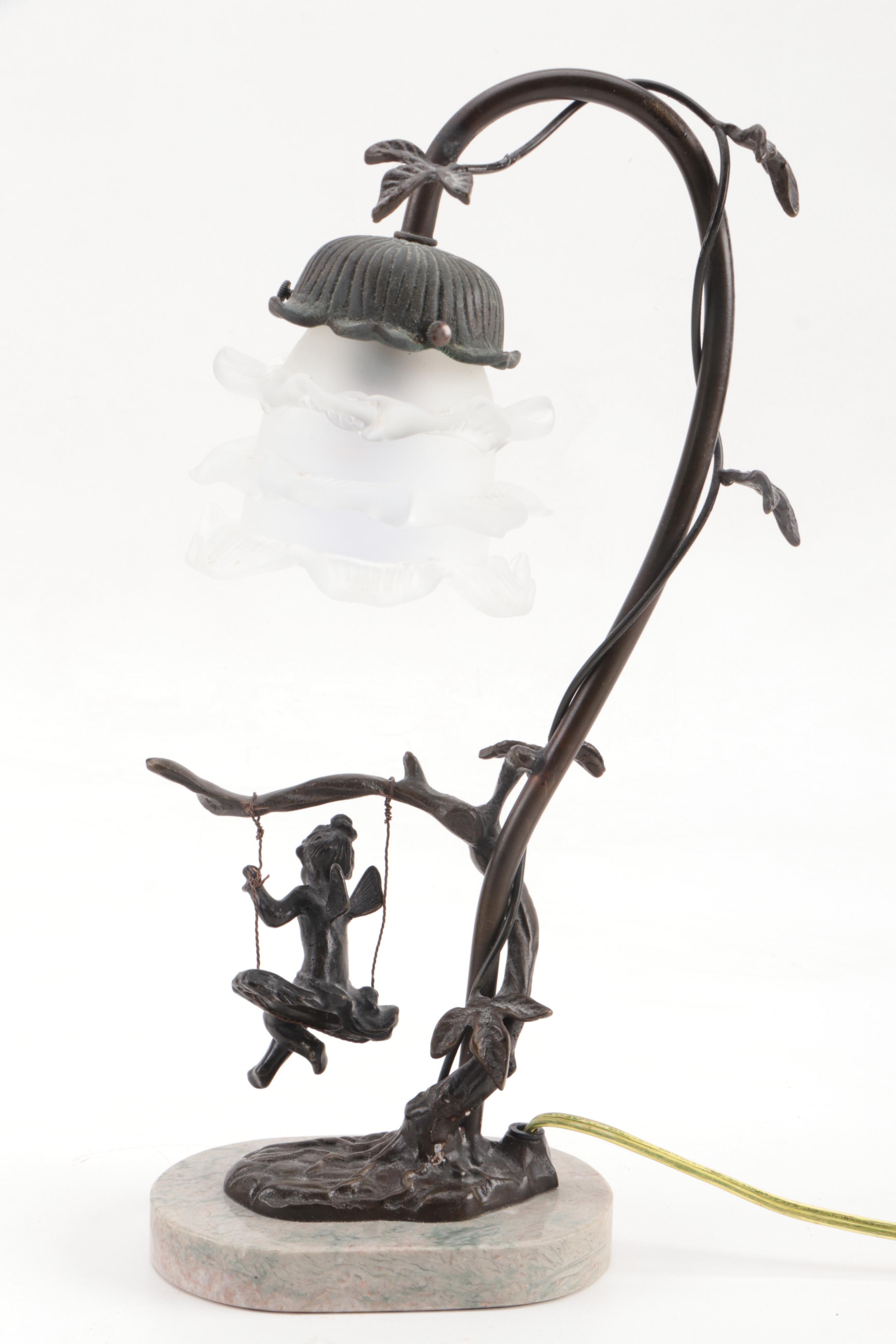 Victorian Style "Cherub on Swing" Table Accent Lamp