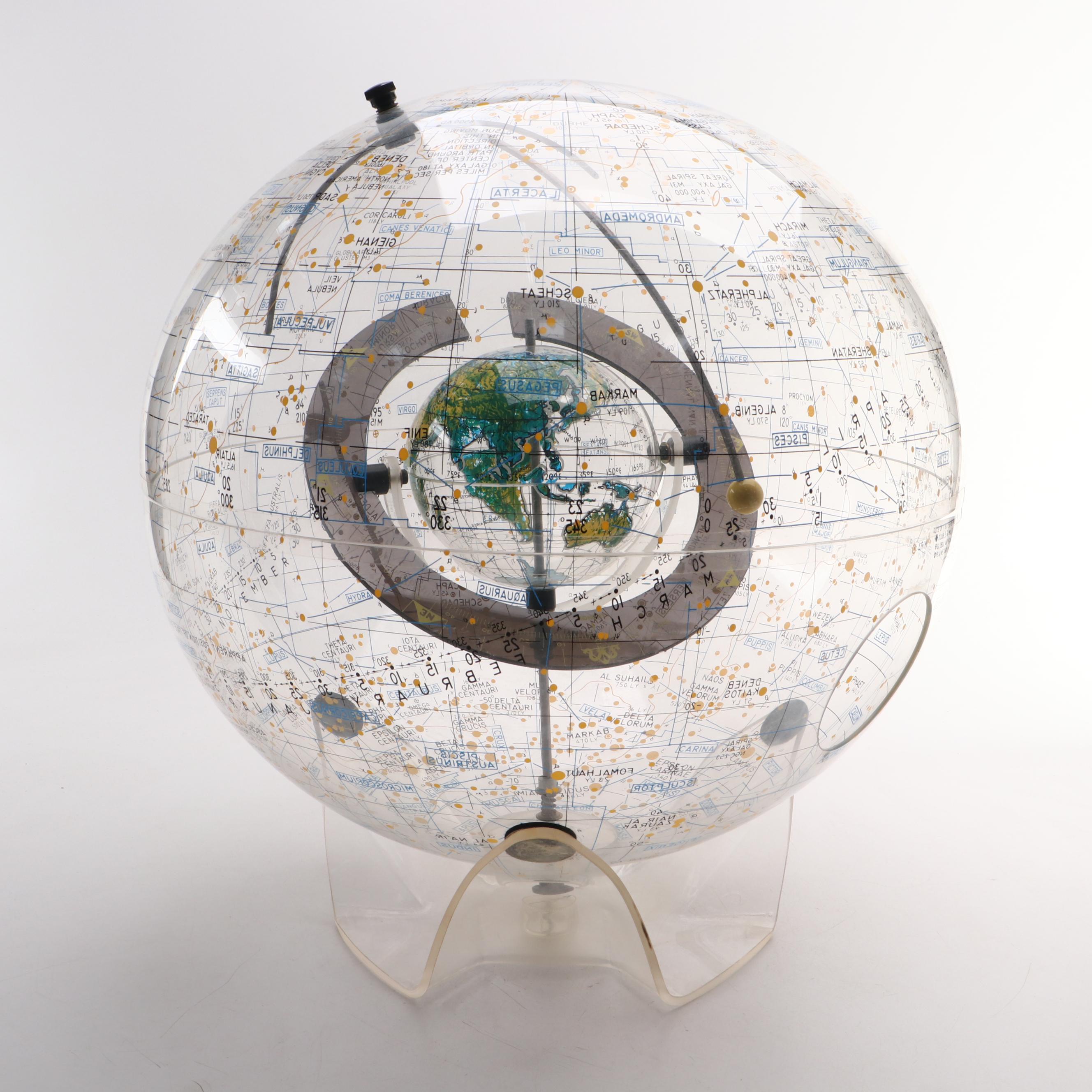 Robert Farquhar Transparent Plexiglass Celestial and Terrestrial Globe, 1978