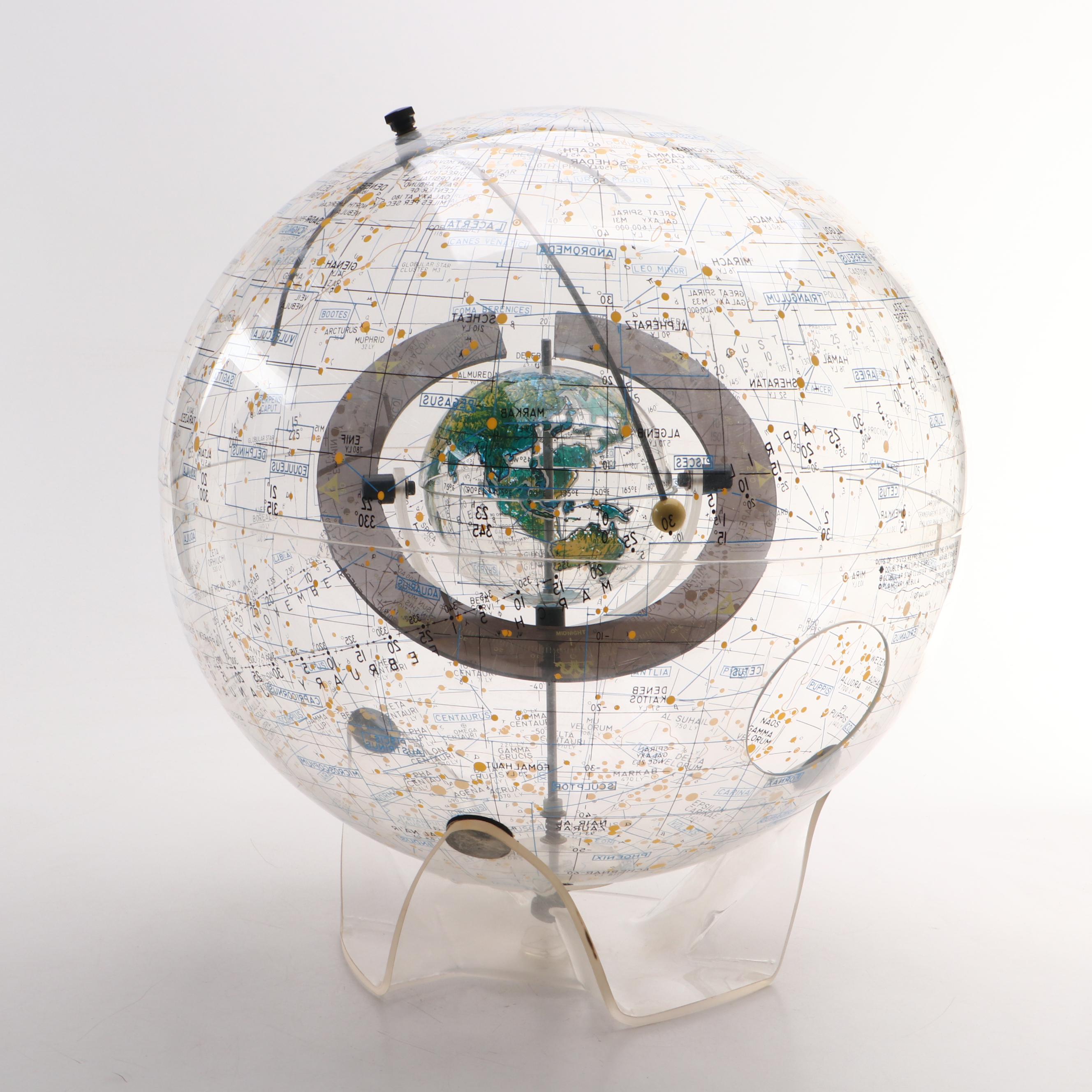 Robert Farquhar Transparent Plexiglass Celestial and Terrestrial Globe, 1978