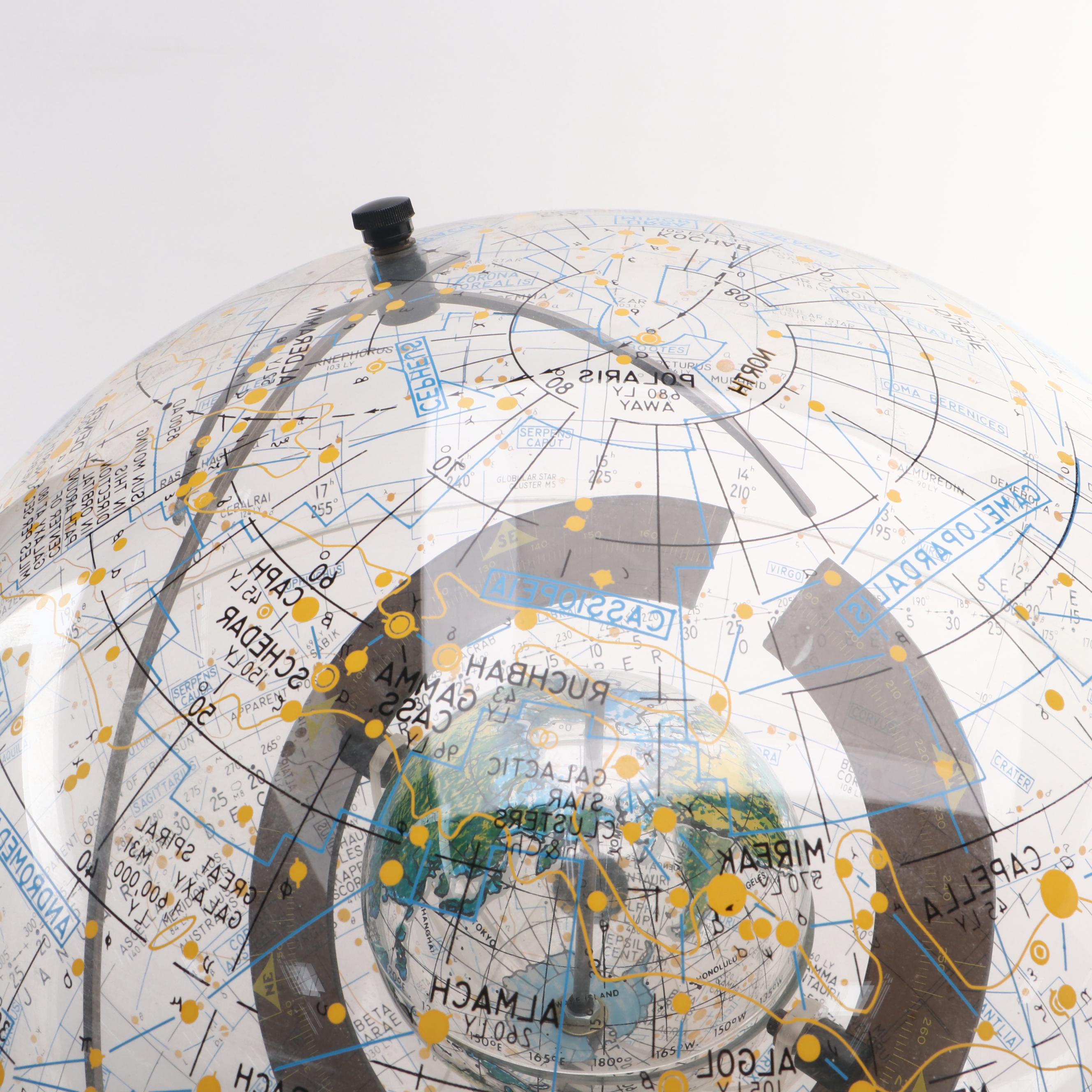 Robert Farquhar Transparent Plexiglass Celestial and Terrestrial Globe, 1978