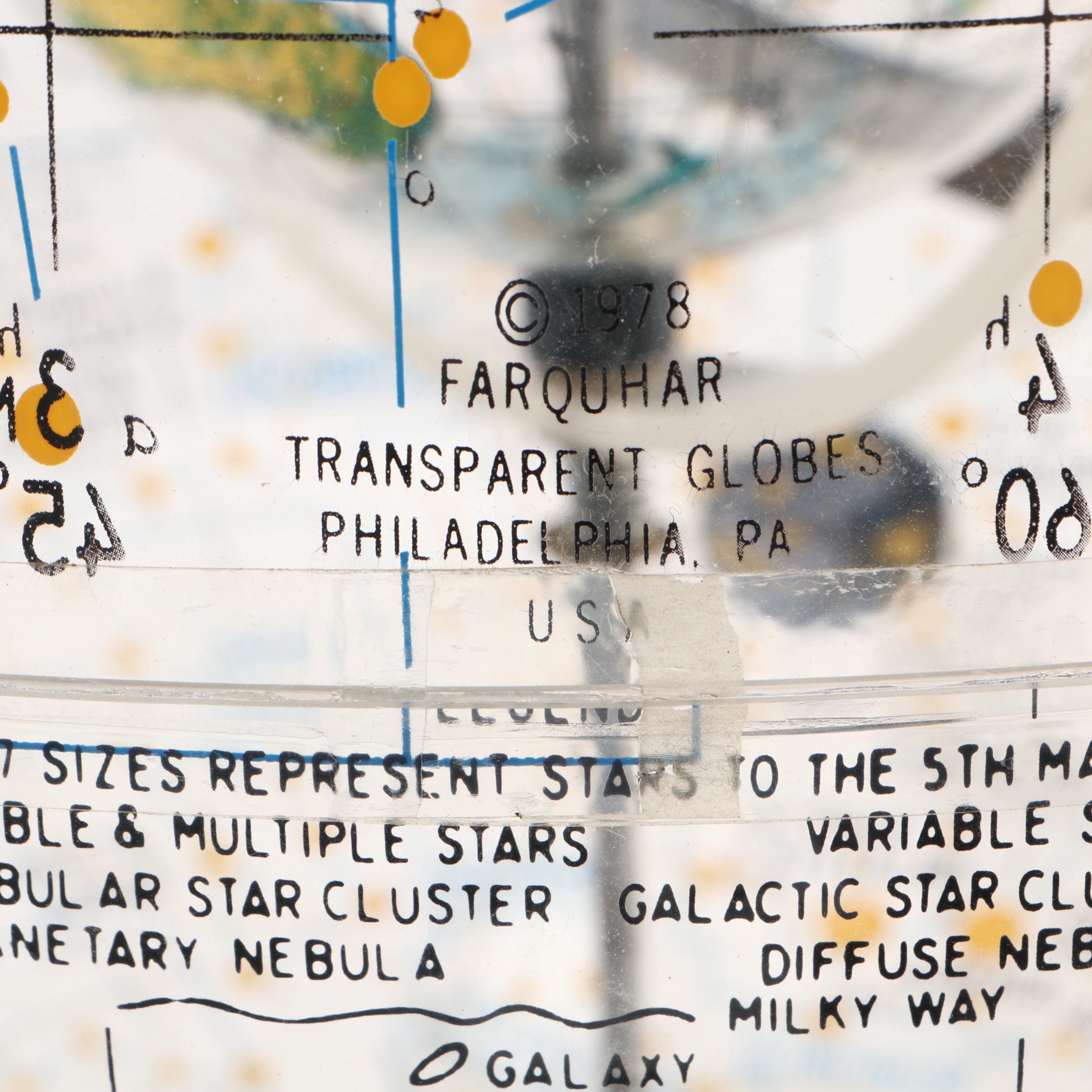 Robert Farquhar Transparent Plexiglass Celestial and Terrestrial Globe, 1978