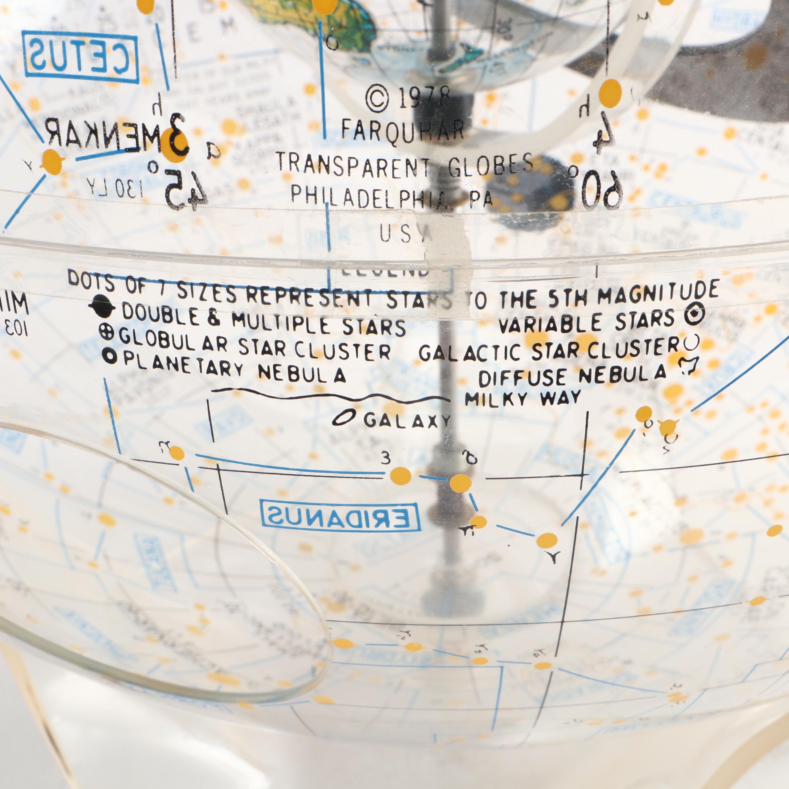 Robert Farquhar Transparent Plexiglass Celestial and Terrestrial Globe, 1978