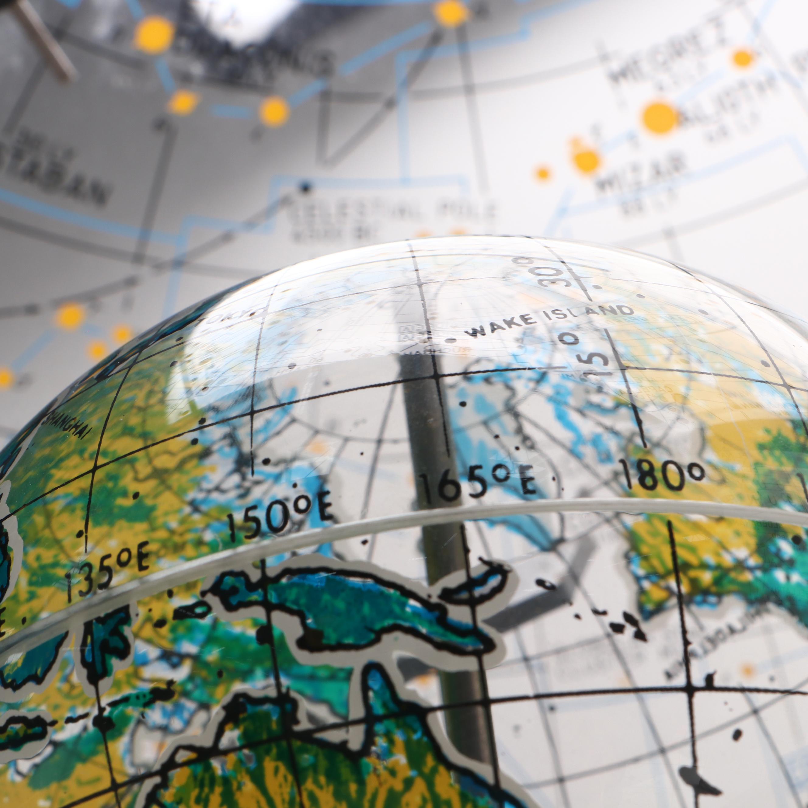 Robert Farquhar Transparent Plexiglass Celestial and Terrestrial Globe, 1978