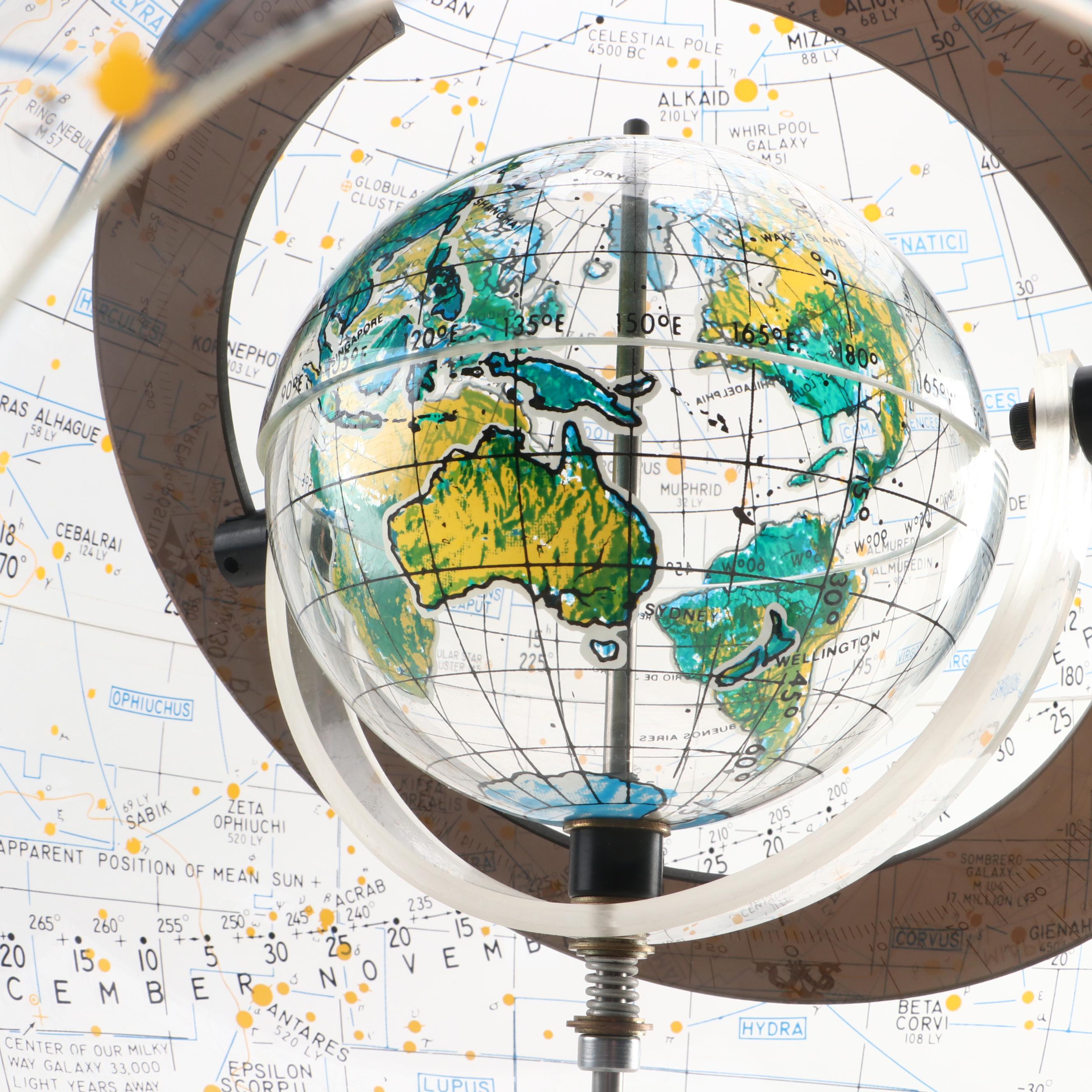 Robert Farquhar Transparent Plexiglass Celestial and Terrestrial Globe, 1978