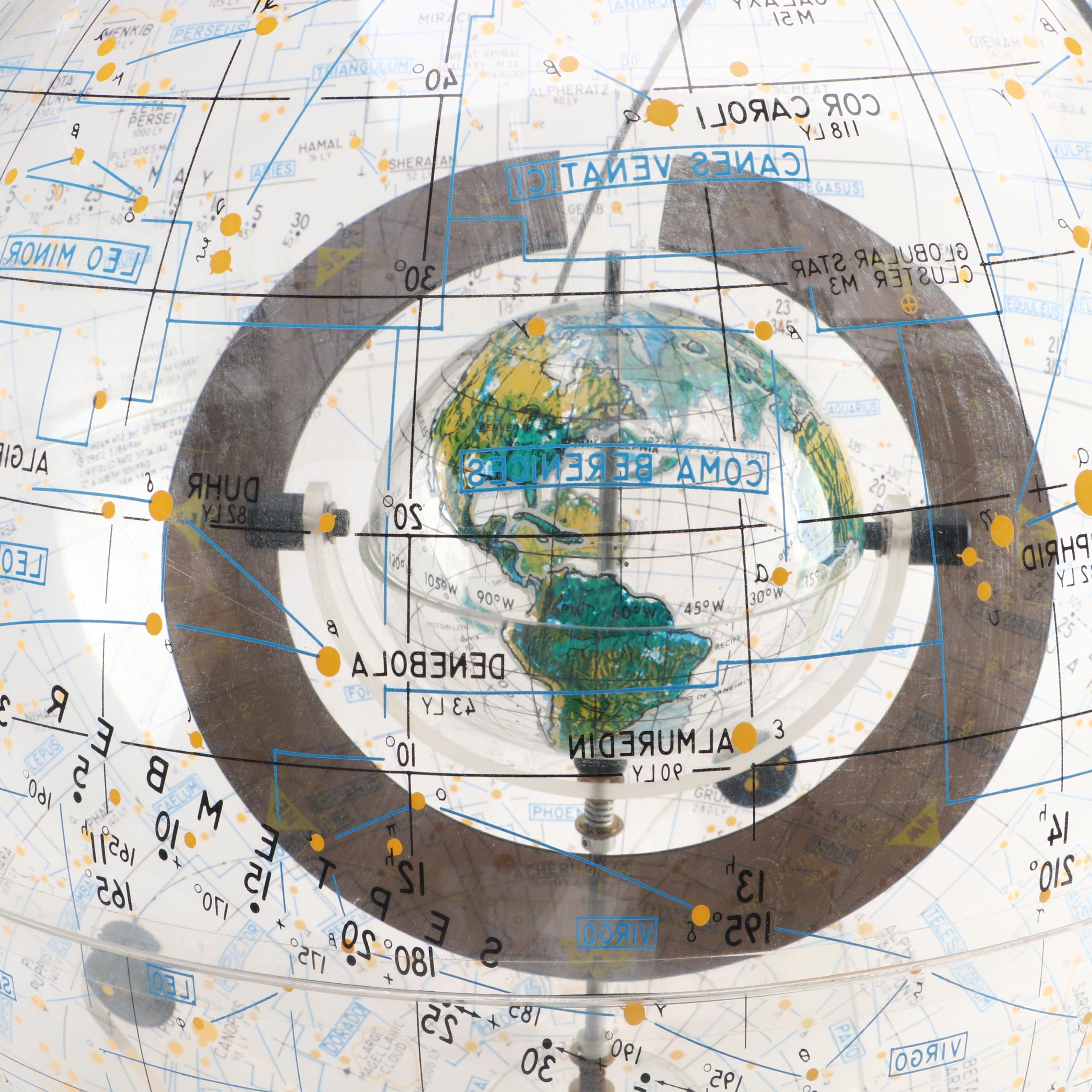 Robert Farquhar Transparent Plexiglass Celestial and Terrestrial Globe, 1978