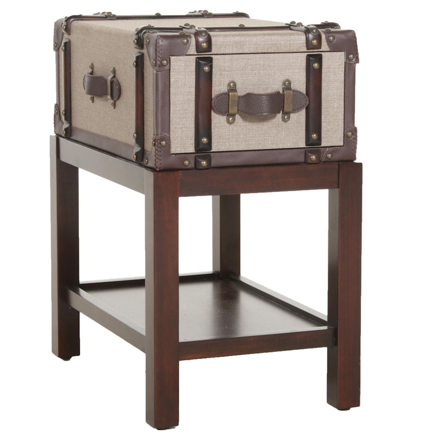 Canvas and Leather Suitcase End Table