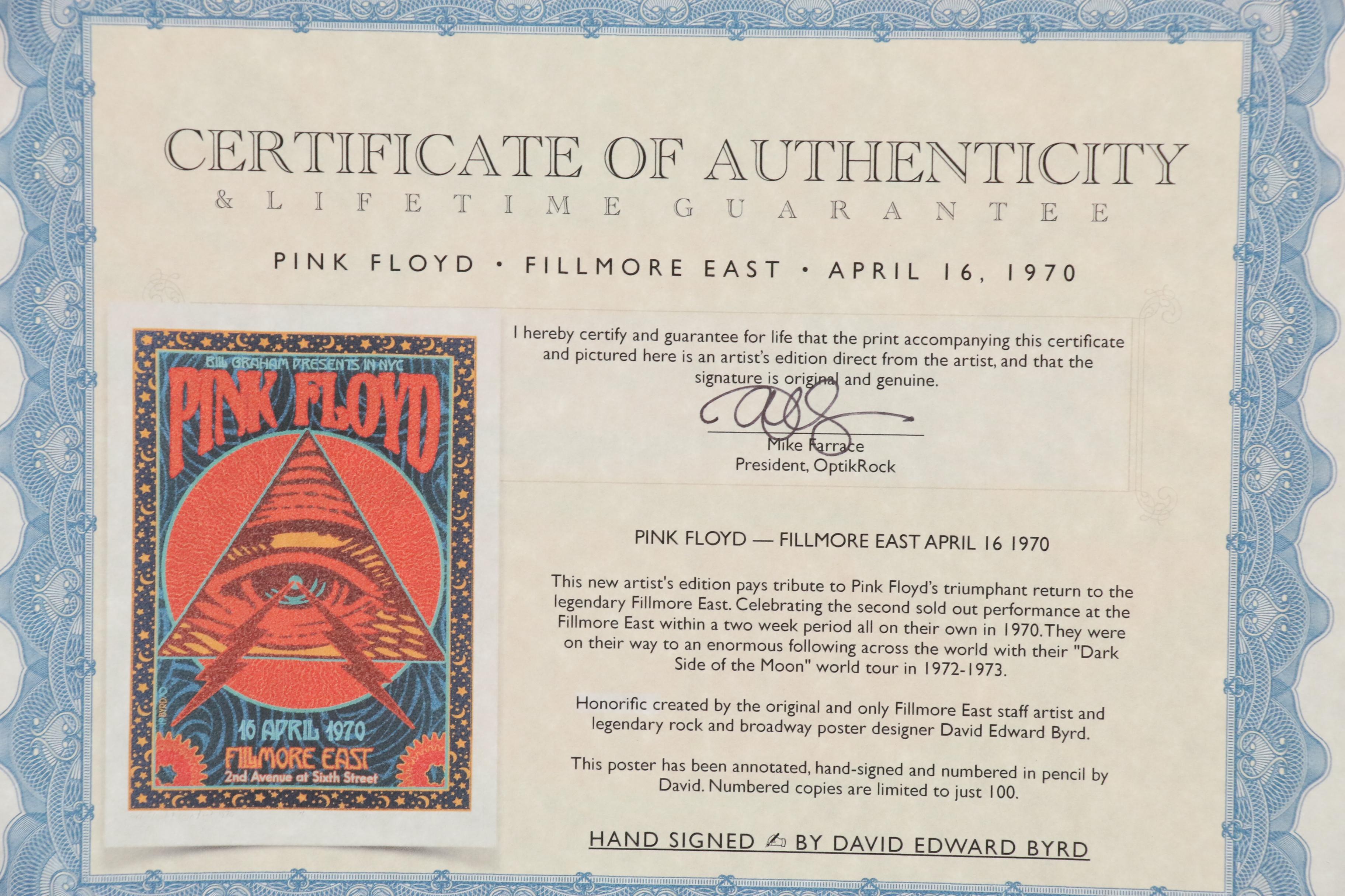 David Edward Byrd Giclée "Pink Floyd - Fillmore East - 1970", 2020