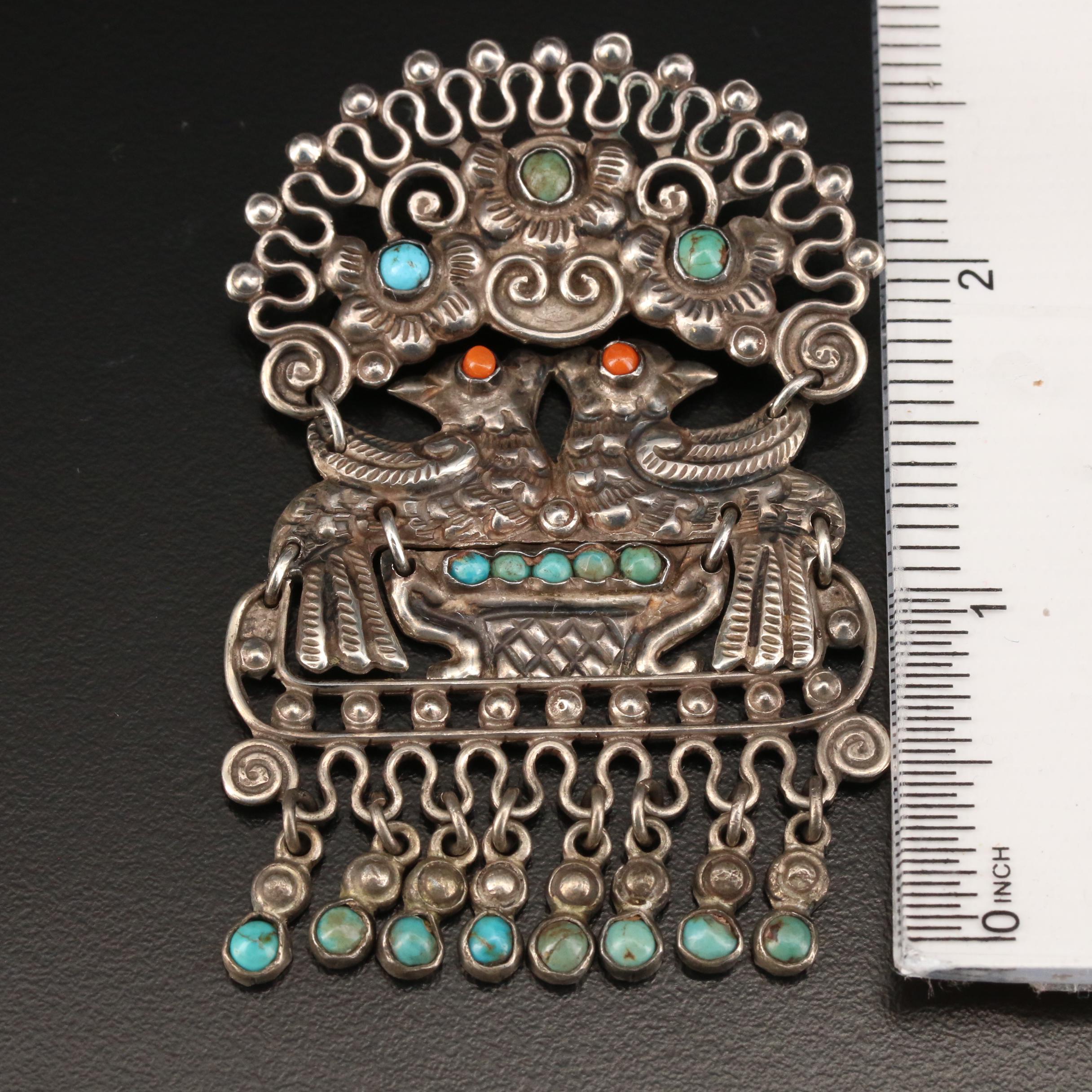 Mat-Matilde Poulat & Ricardo Salas Mexican Brooch and Clip-On Earrings Set