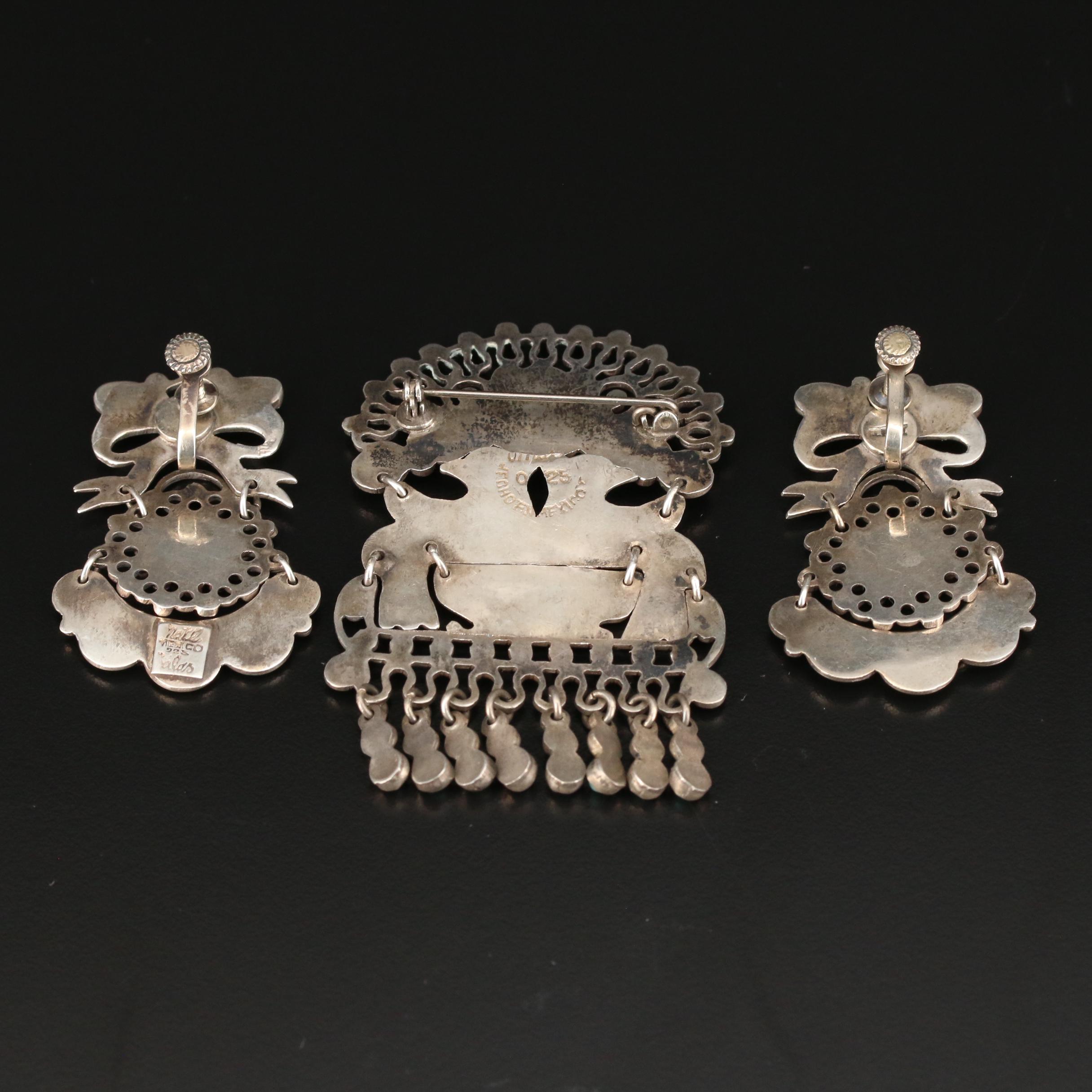 Mat-Matilde Poulat & Ricardo Salas Mexican Brooch and Clip-On Earrings Set