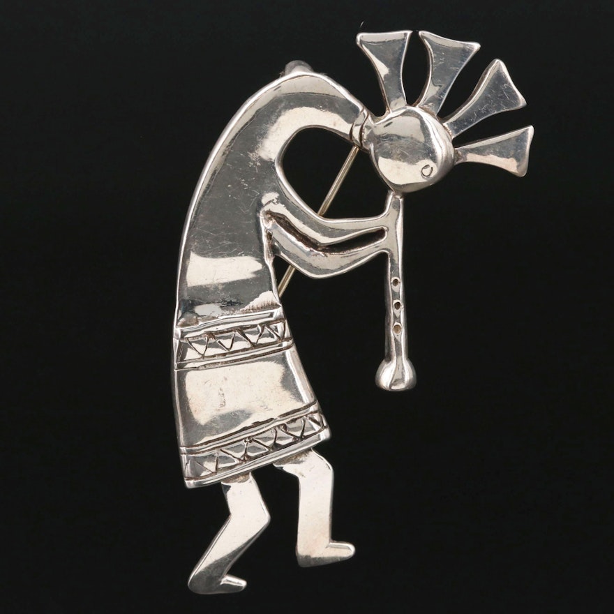 Southwestern Kokopelli Sterling Silver Converter Brooch