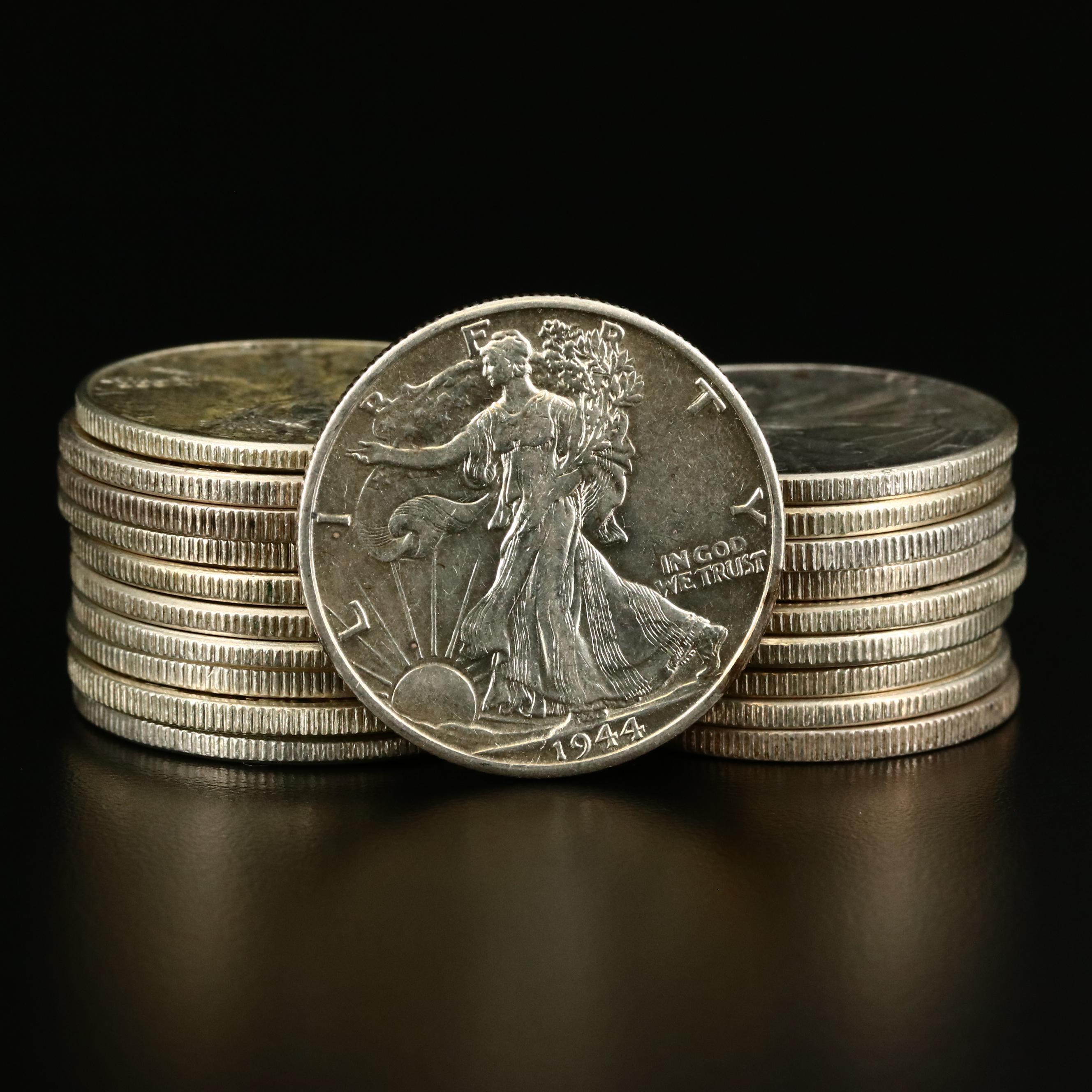 Roll of Twenty High Grade Walking Liberty Silver Half Dollars