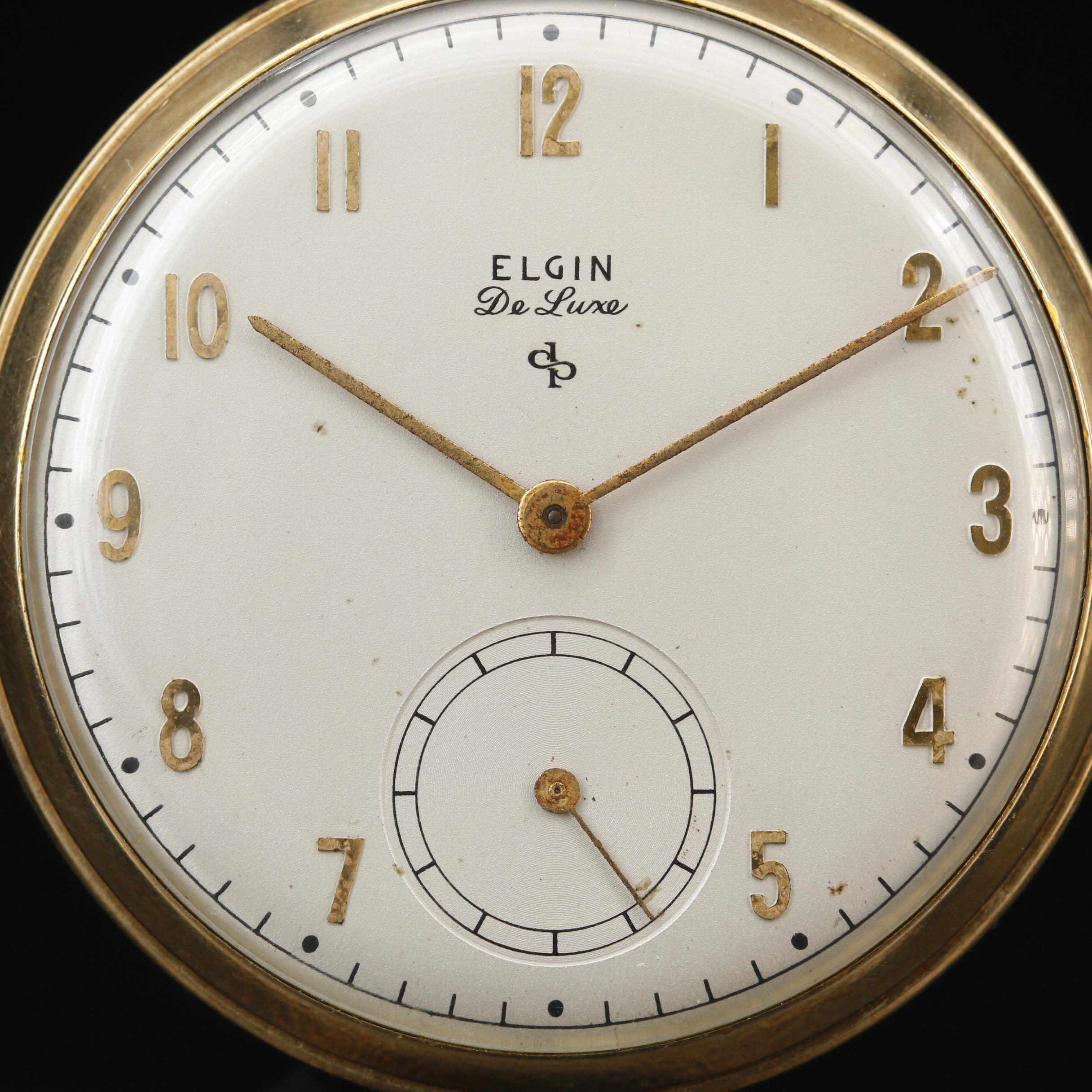 Vintage Elgin Deluxe 10K Gold Filled Open Face Pocket Watch