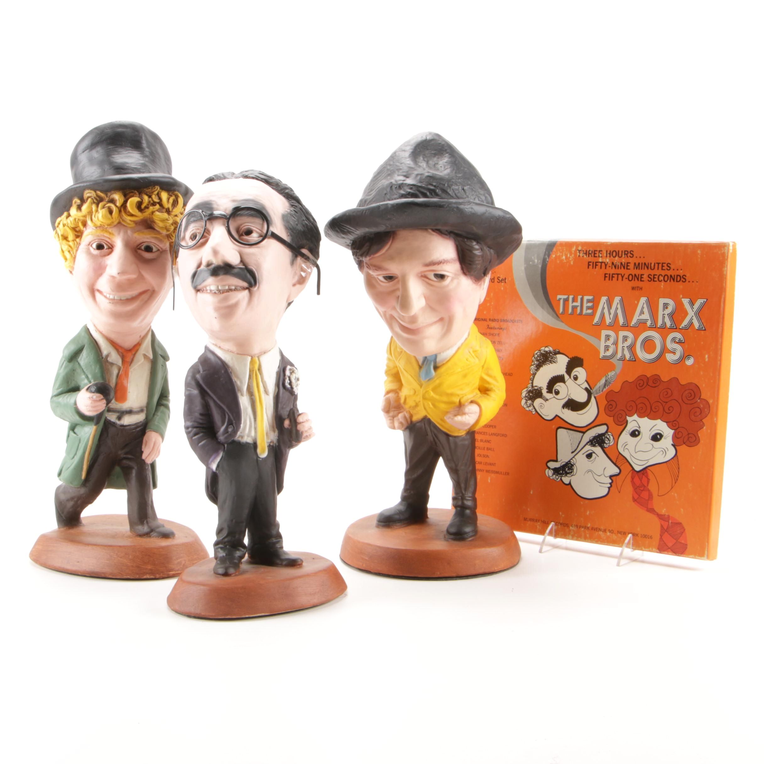 Cast Plaster Marx Brothers Figurines with Murray Hill Radio Broadcast Record Set