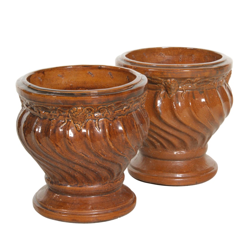 Pair of Glazed Stoneware Planters