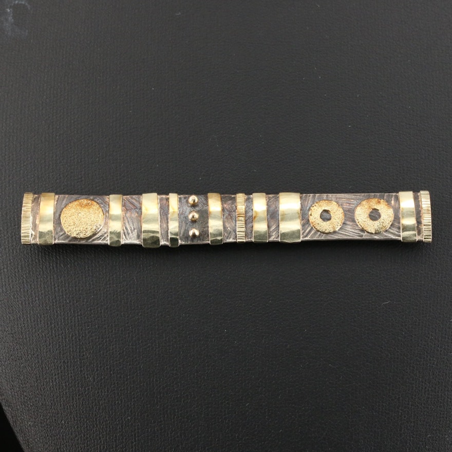 Sterling Geometric Bar Brooch with 14K Yellow Gold Accents