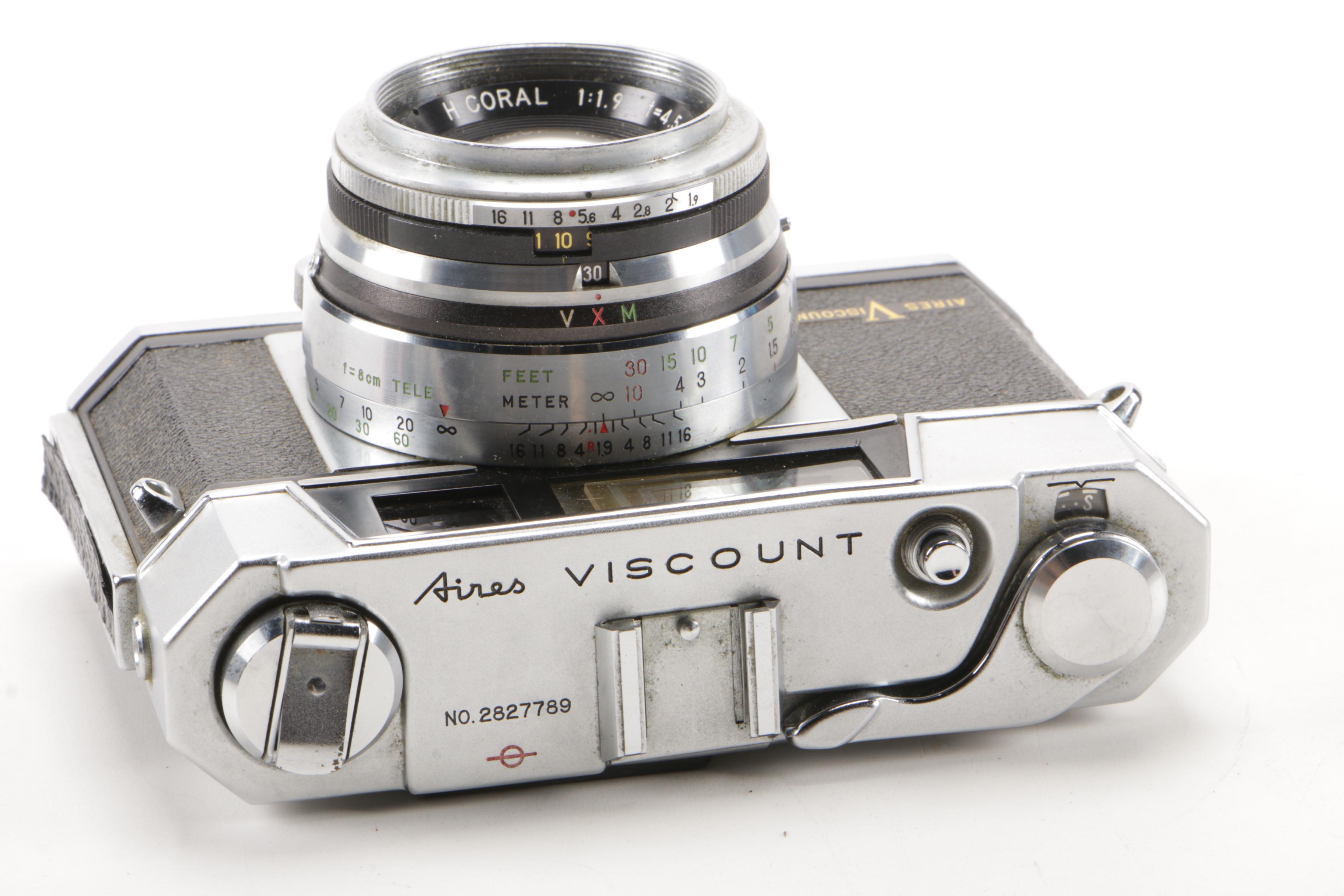 Aires Viscount Rangefinder Camera and Ricoh Auto 35 Camera, Vintage