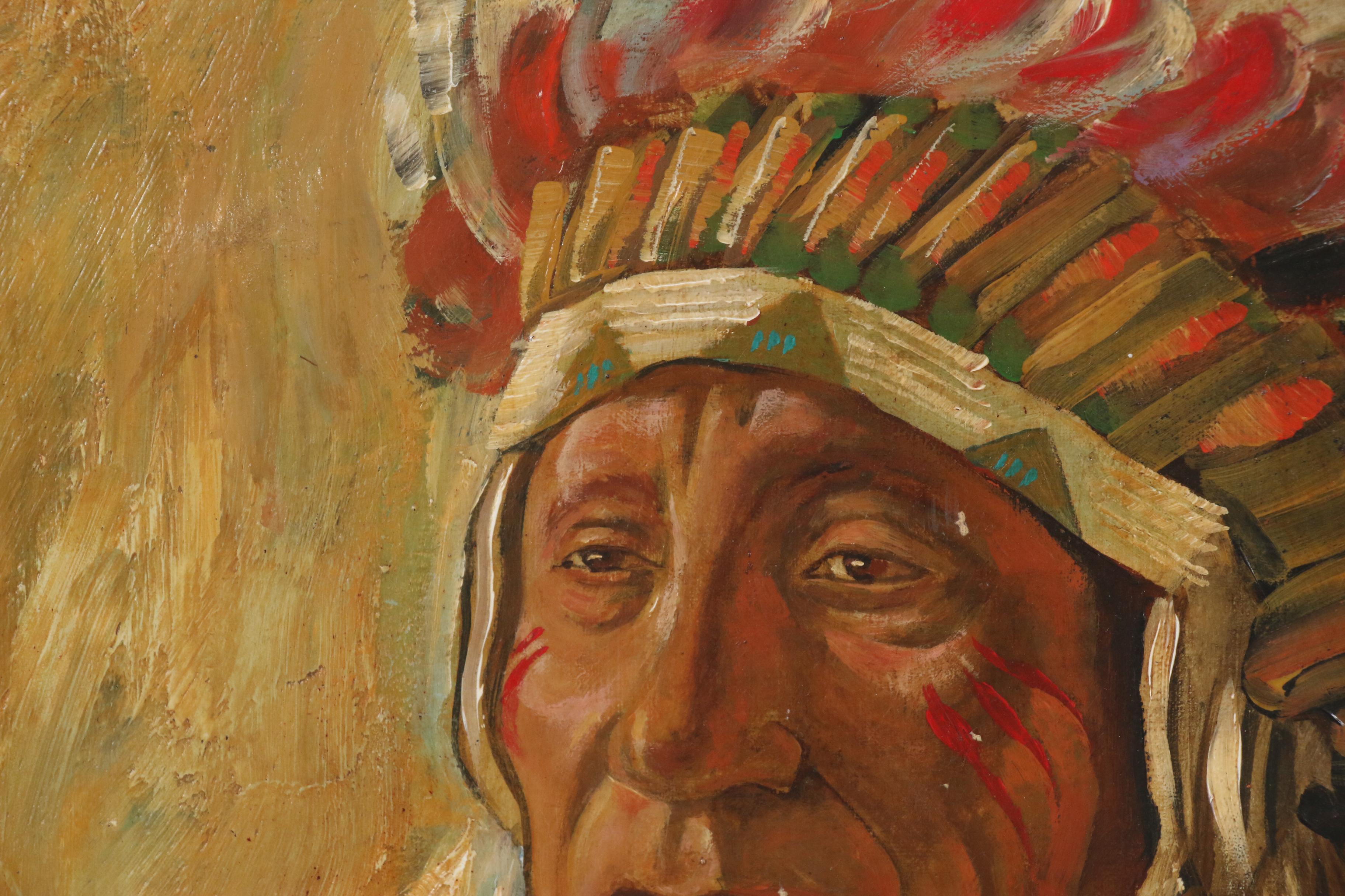 Oil Portrait of Native American in the Style of Olaf C. Seltzer