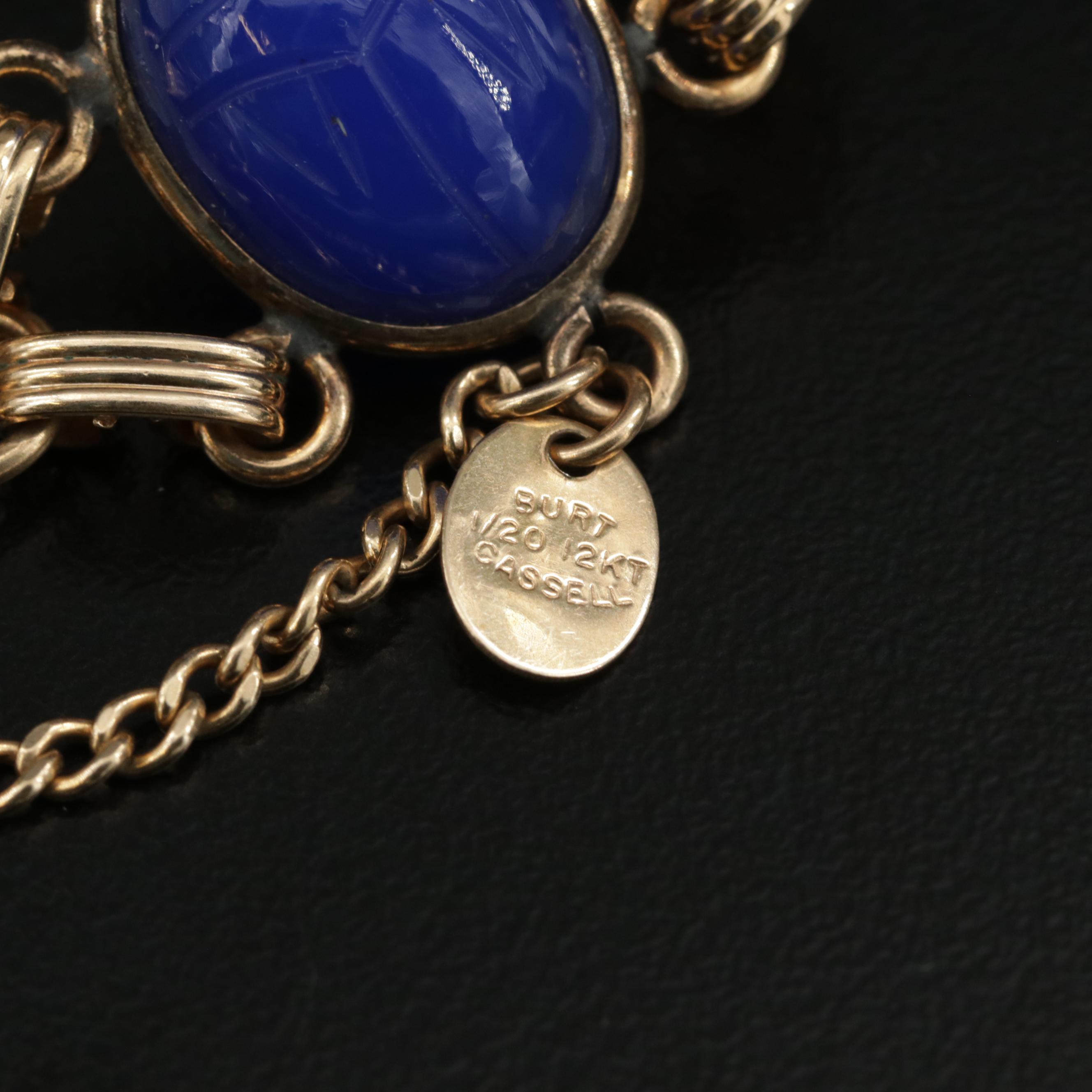 Vintage Burt Cassell Gold Filled Scarab Bracelet with Unakite and Bloodstone