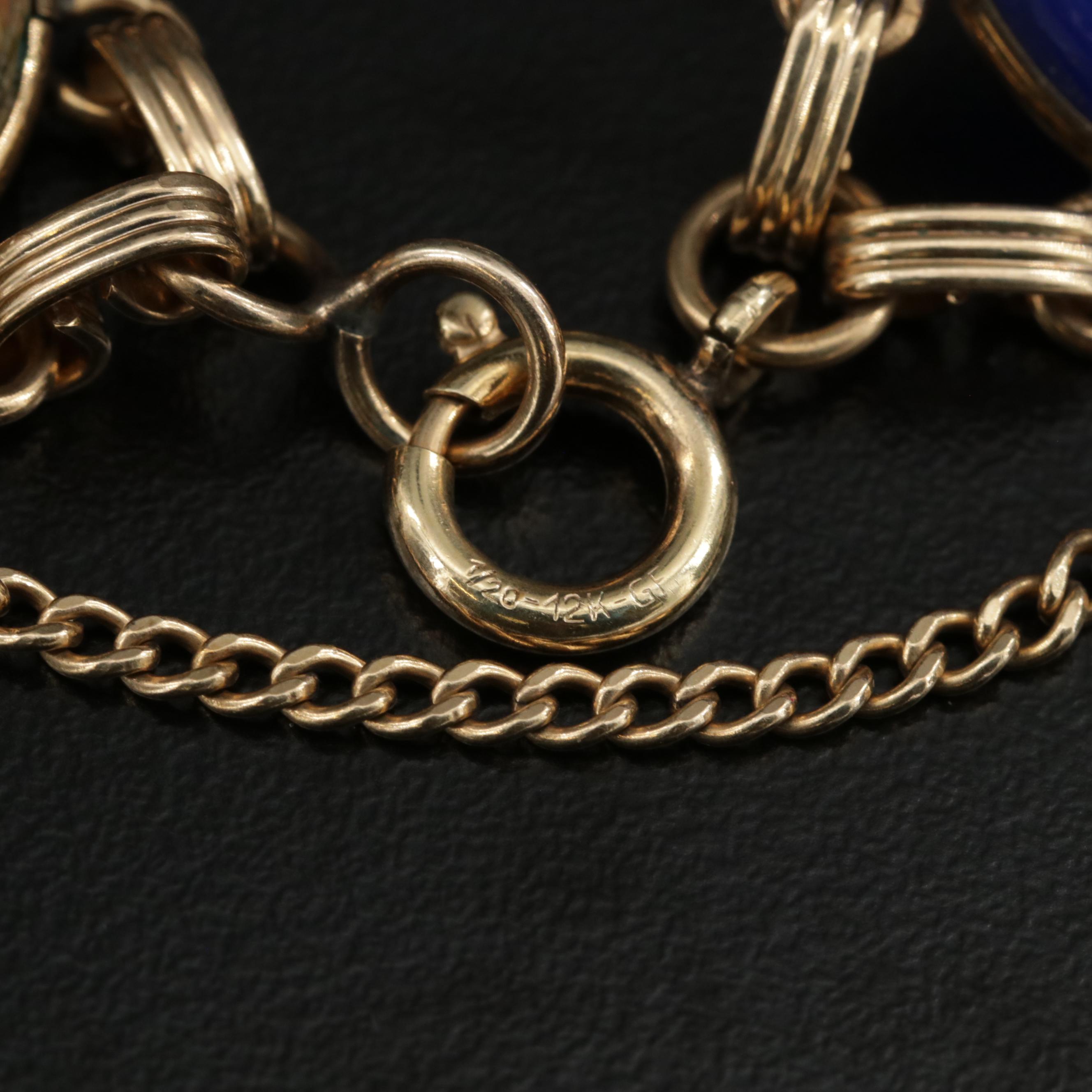 Vintage Burt Cassell Gold Filled Scarab Bracelet with Unakite and Bloodstone