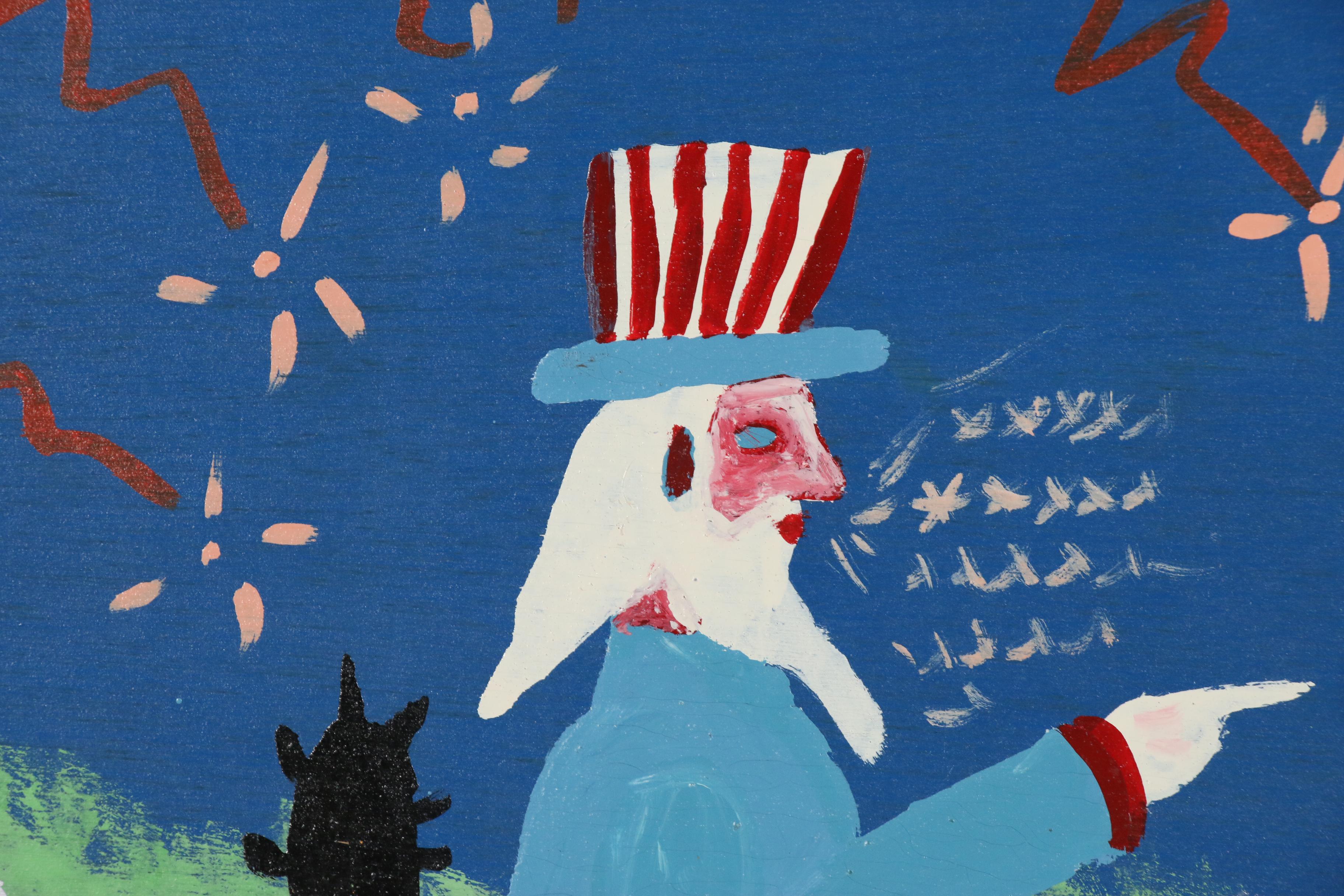 AR Gately Folk Art Acrylic Painting "Uncle Sam and the Dragon"