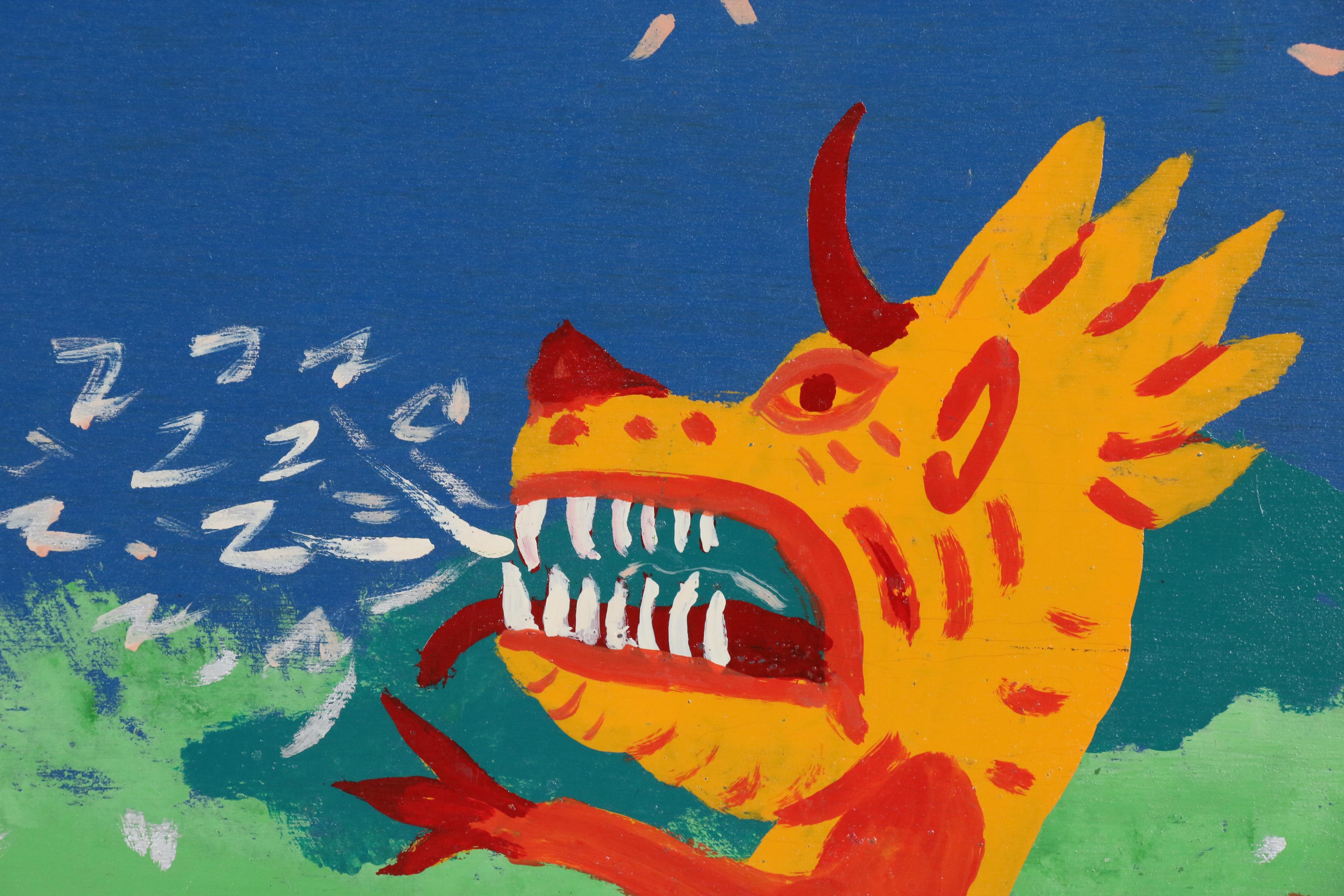 AR Gately Folk Art Acrylic Painting "Uncle Sam and the Dragon"