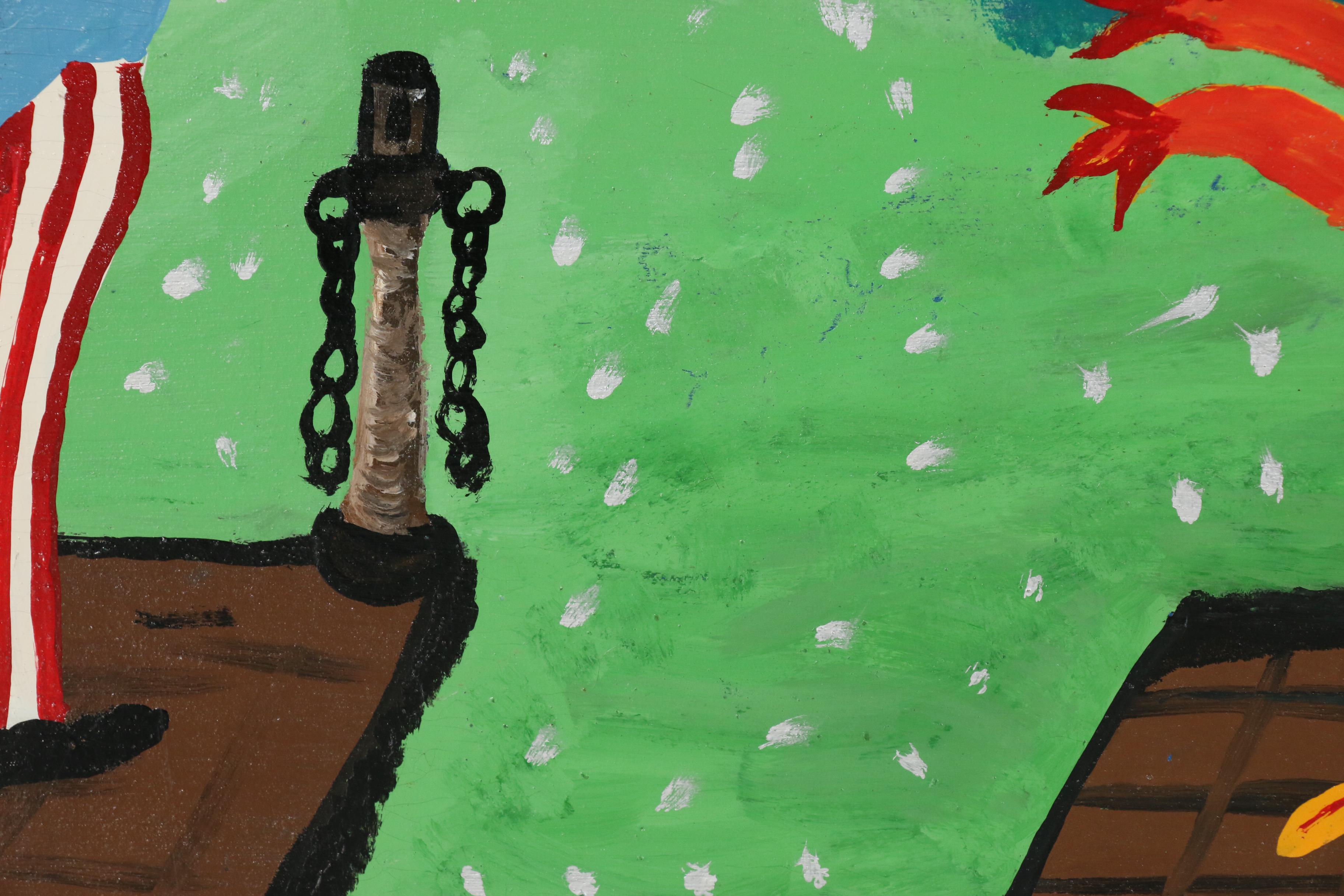 AR Gately Folk Art Acrylic Painting "Uncle Sam and the Dragon"