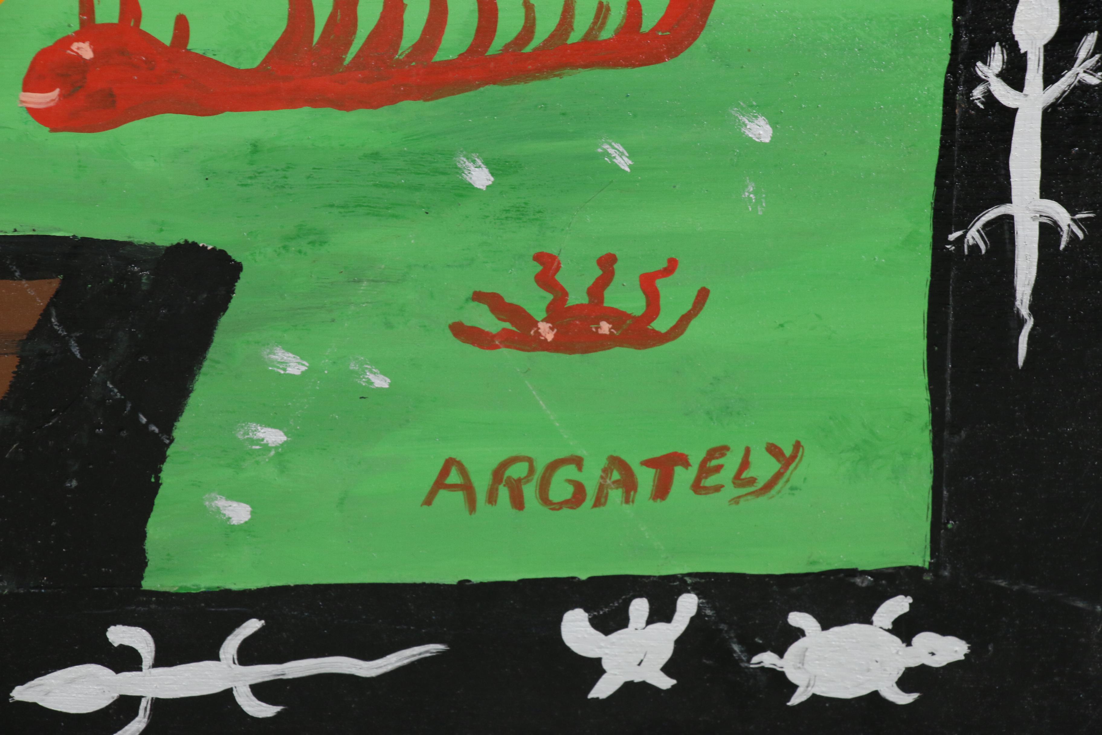 AR Gately Folk Art Acrylic Painting "Uncle Sam and the Dragon"