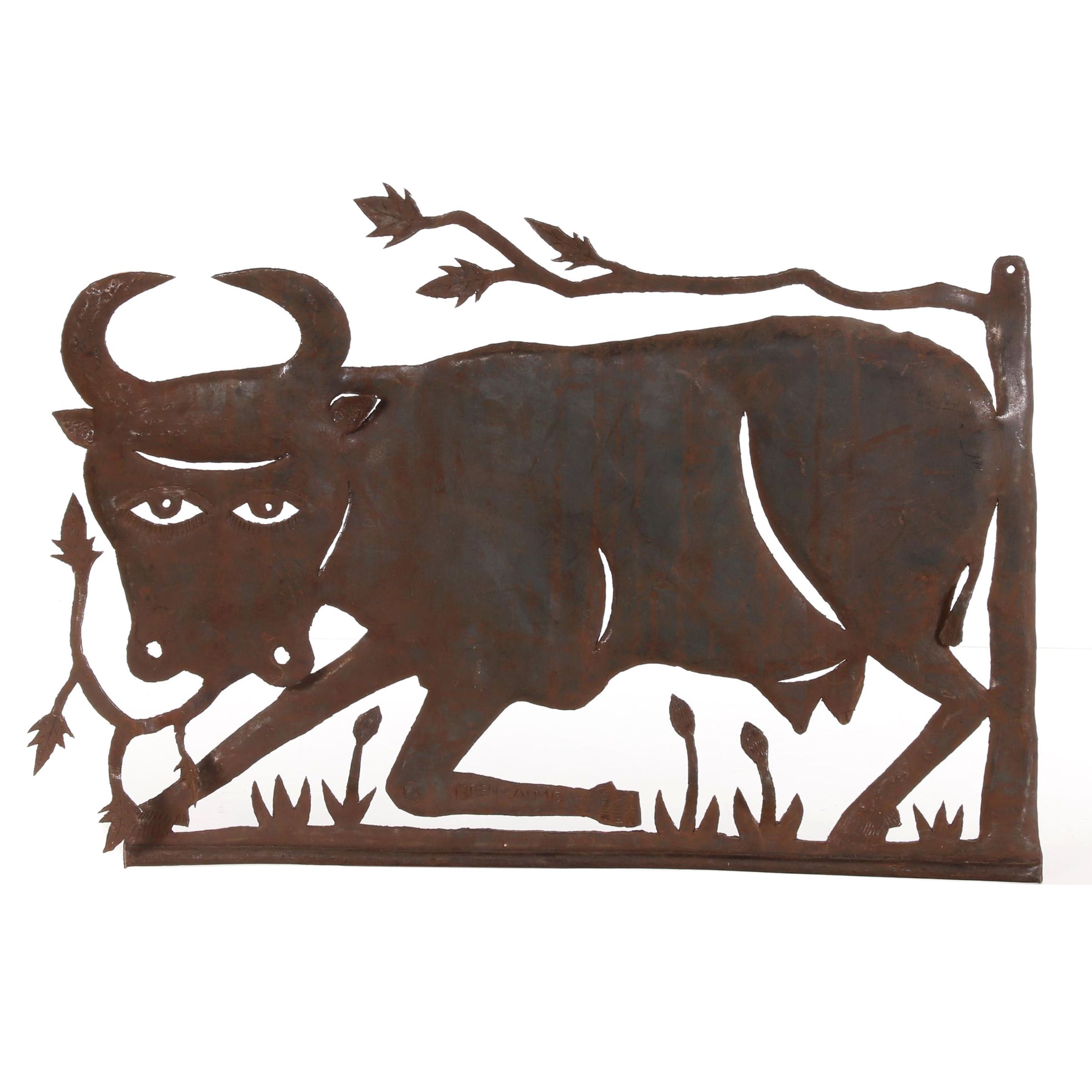 Gabriel Bien-Aime Haitian Metal Sculpture of Cow