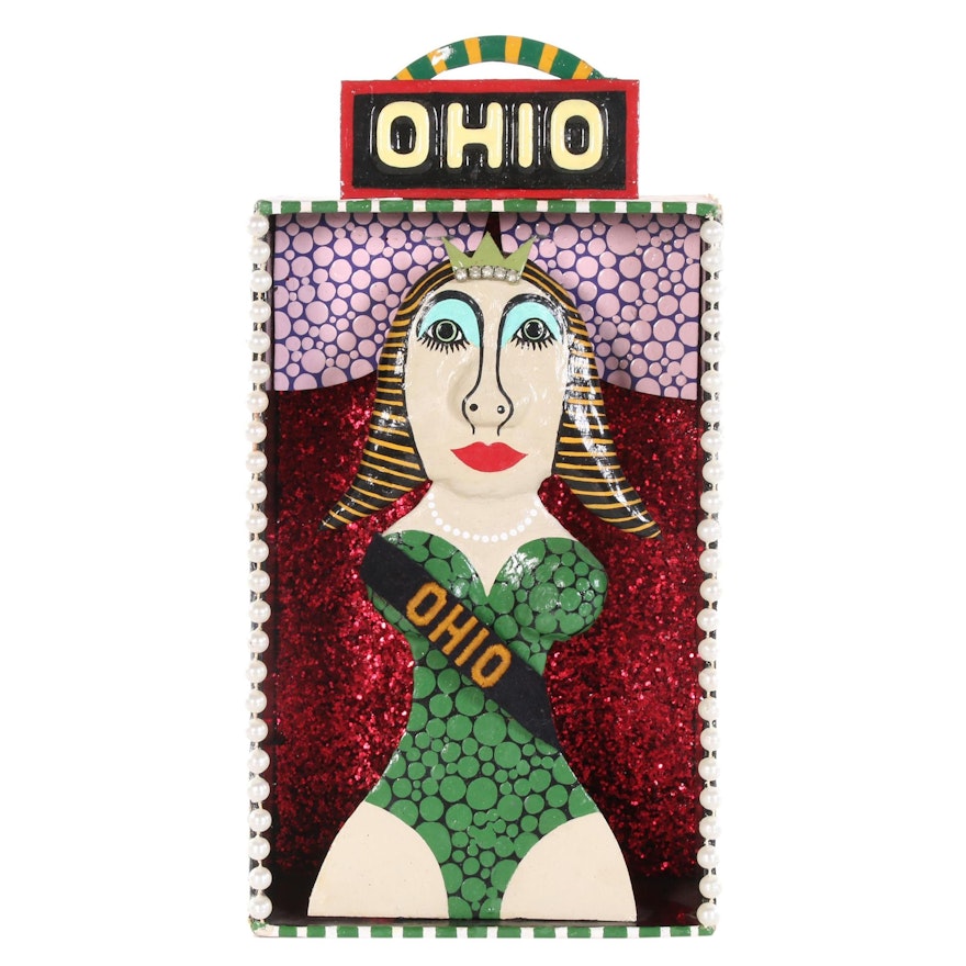 Levent Isik Folk Art Mixed Media Sculpture "Miss Ohio", 2014