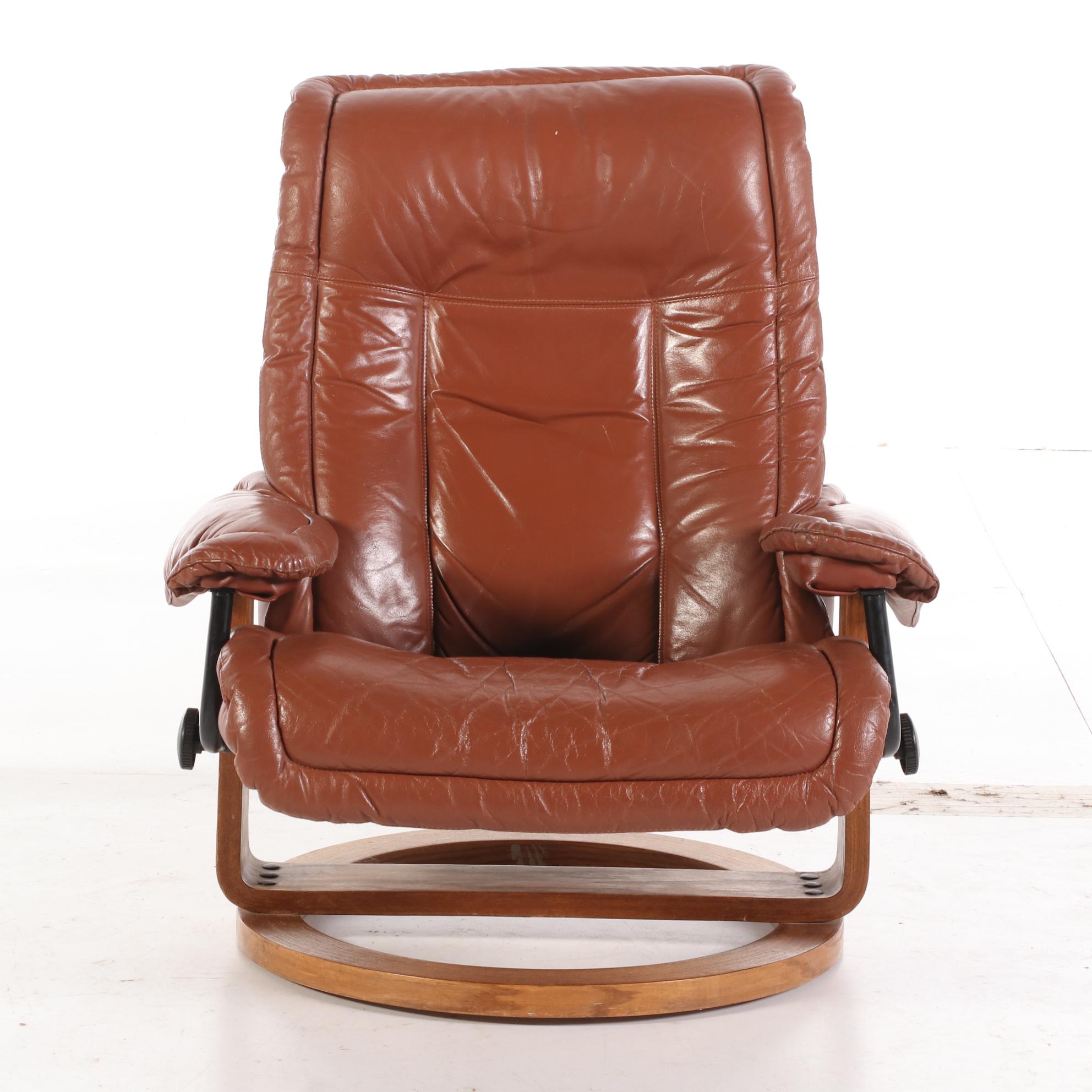 Modern Faux Leather Reclining Arm Chair with Ottoman