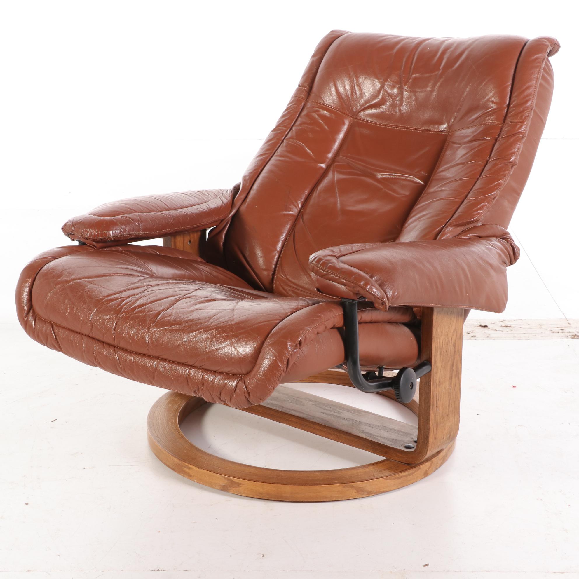 Modern Faux Leather Reclining Arm Chair with Ottoman
