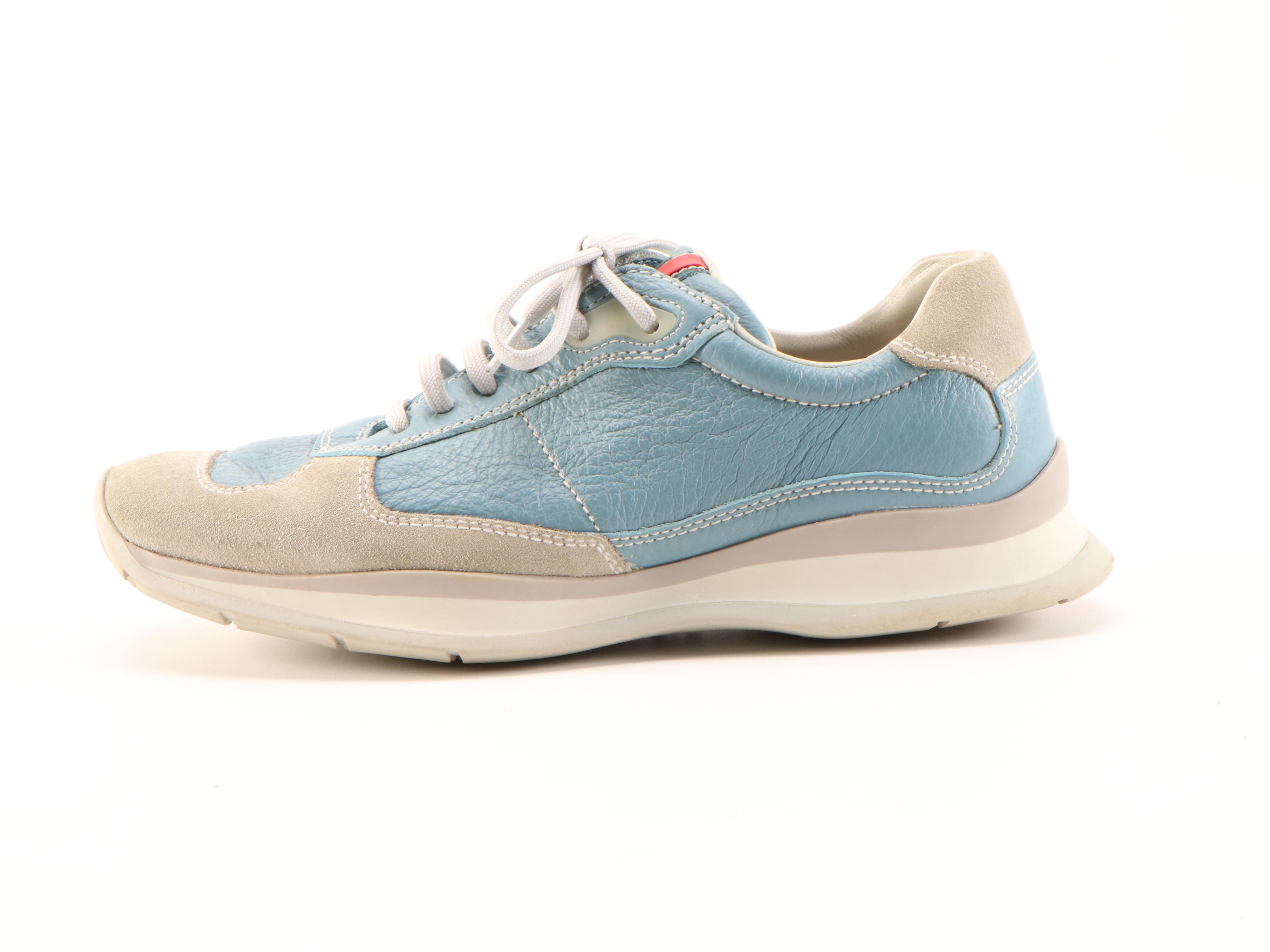 Prada Sport Light Blue Leather and Beige Suede Sneakers