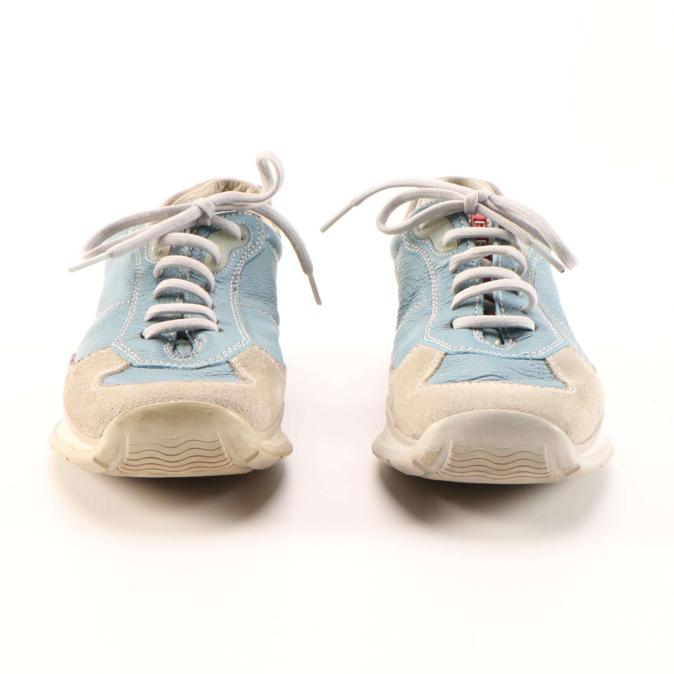 Prada Sport Light Blue Leather and Beige Suede Sneakers