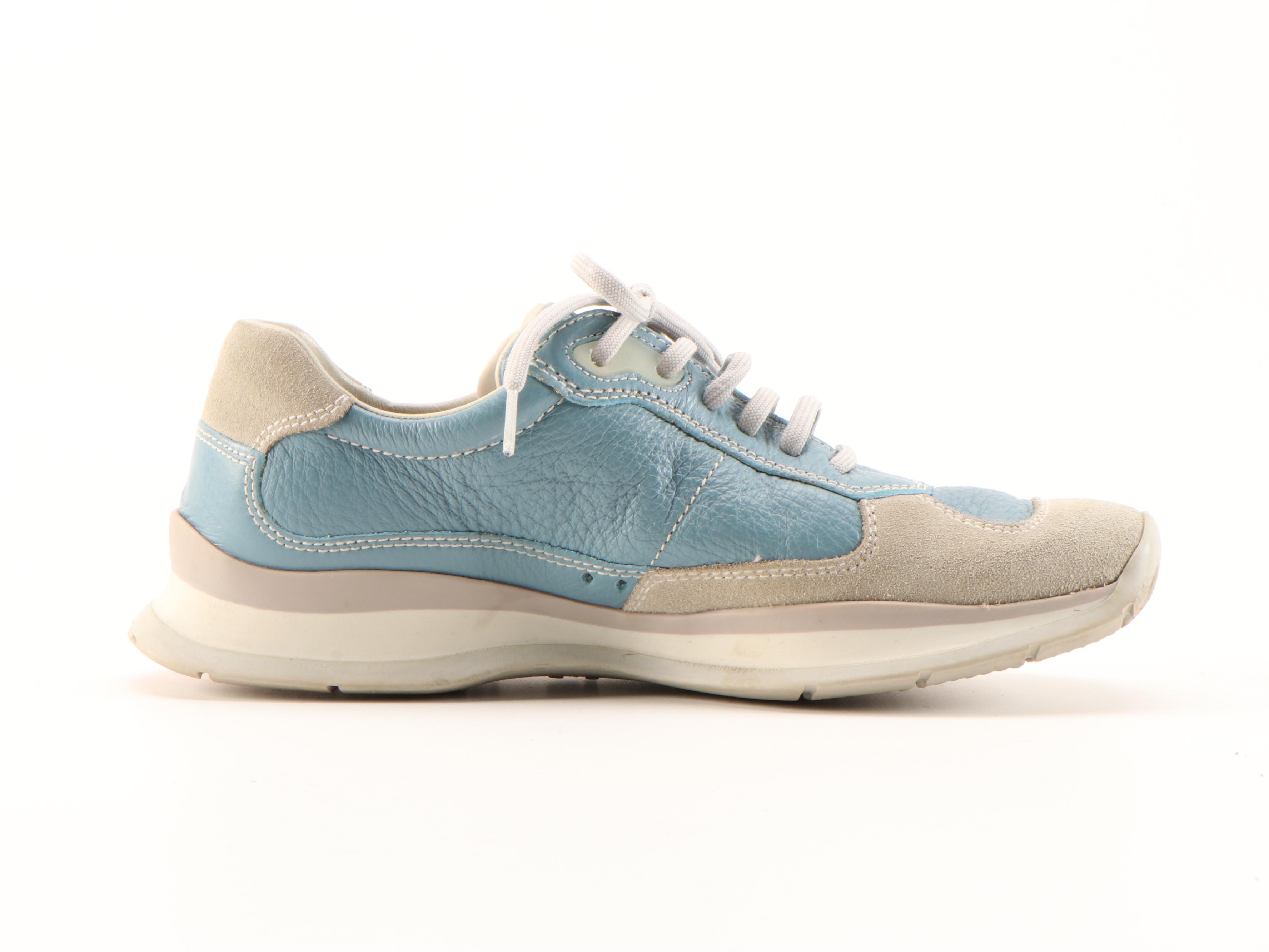 Prada Sport Light Blue Leather and Beige Suede Sneakers