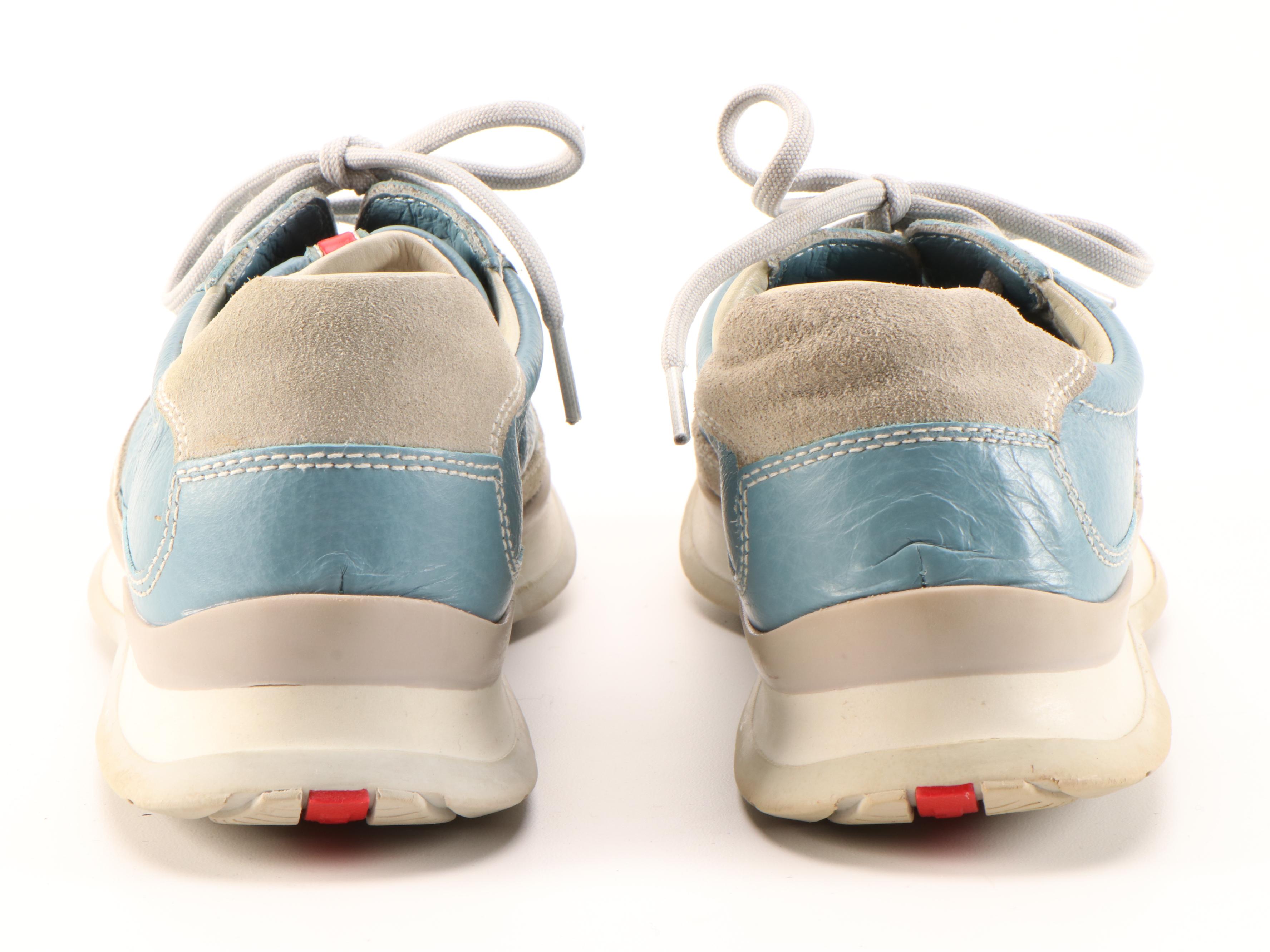 Prada Sport Light Blue Leather and Beige Suede Sneakers