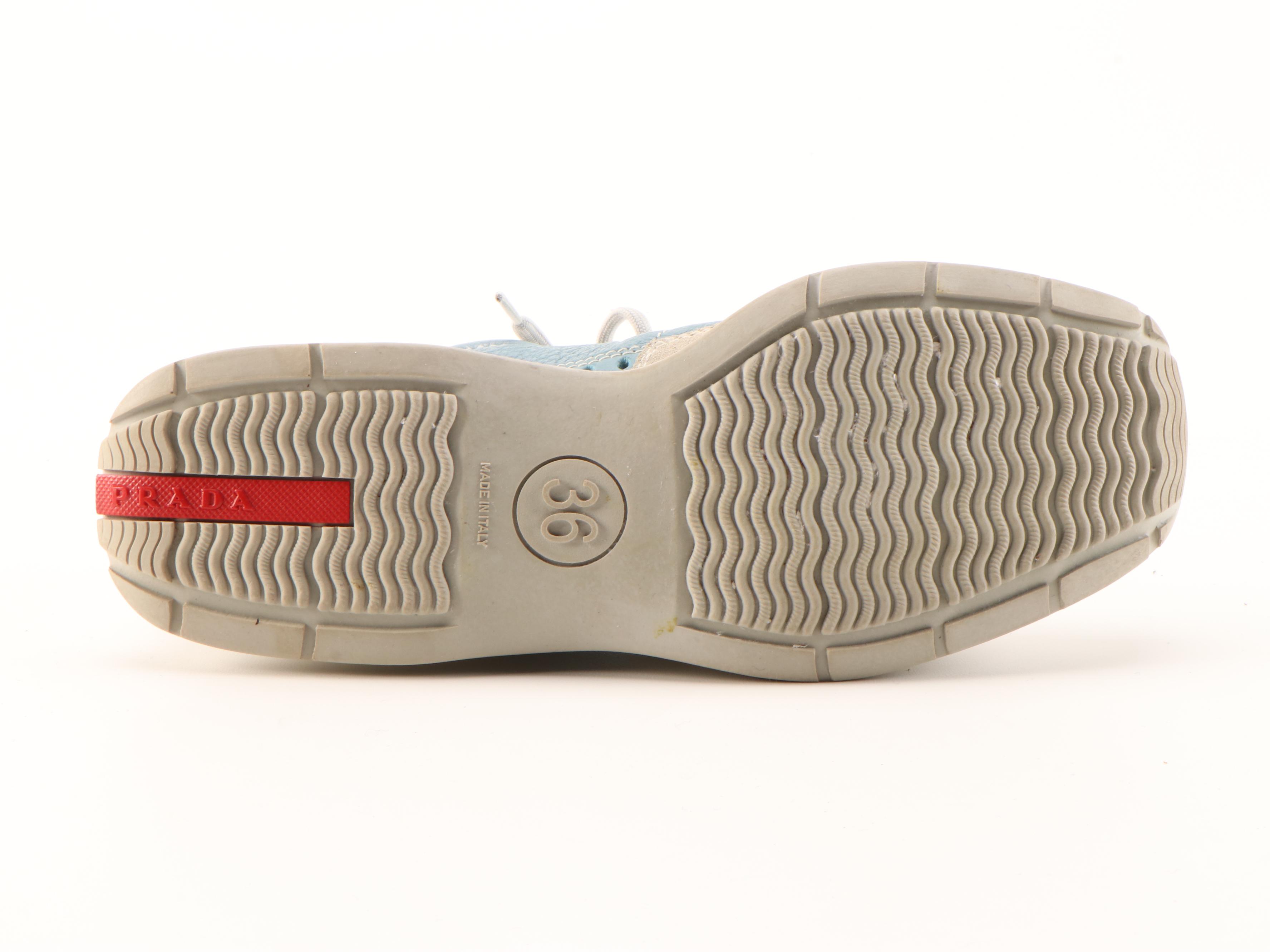 Prada Sport Light Blue Leather and Beige Suede Sneakers