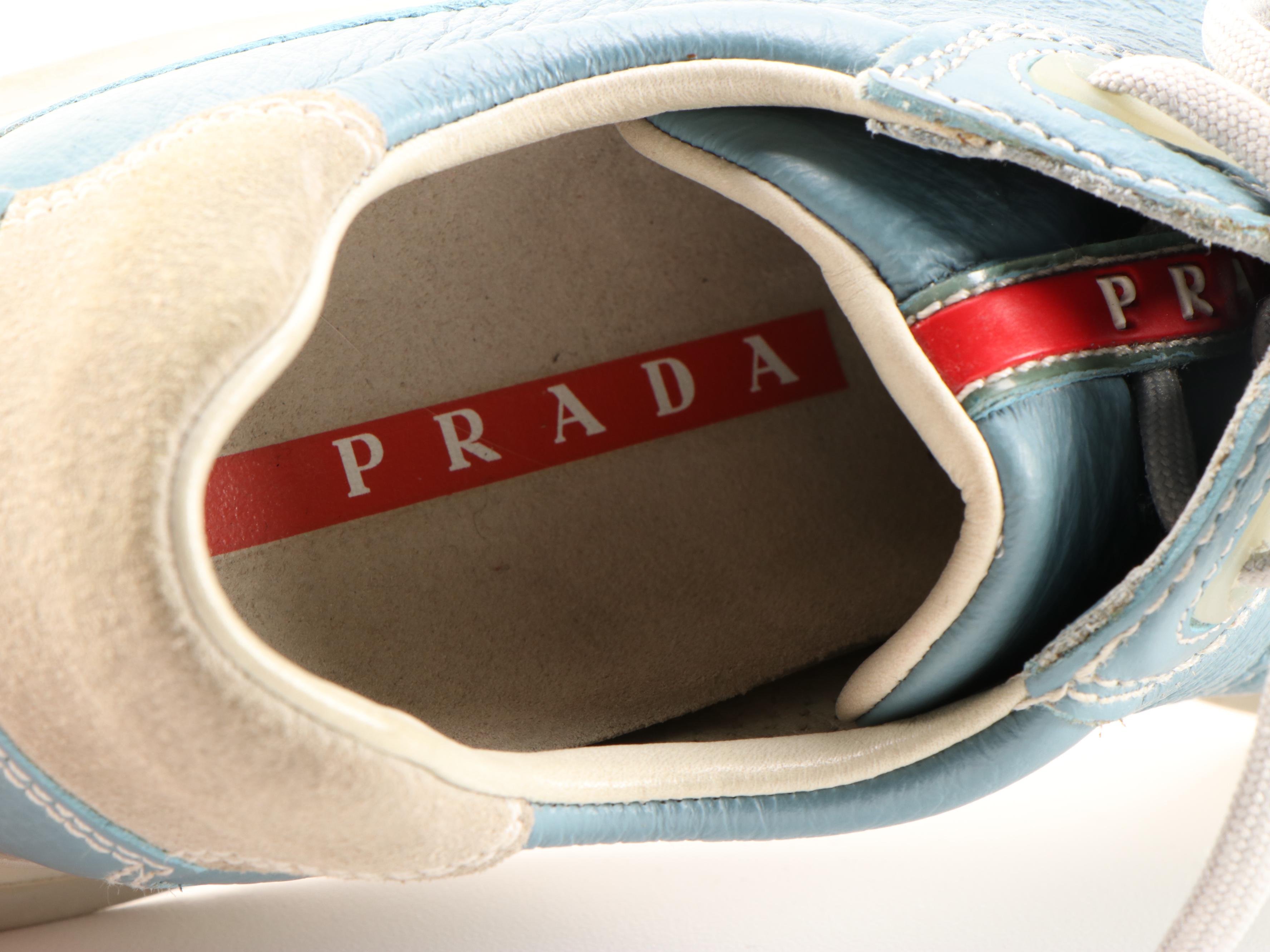 Prada Sport Light Blue Leather and Beige Suede Sneakers