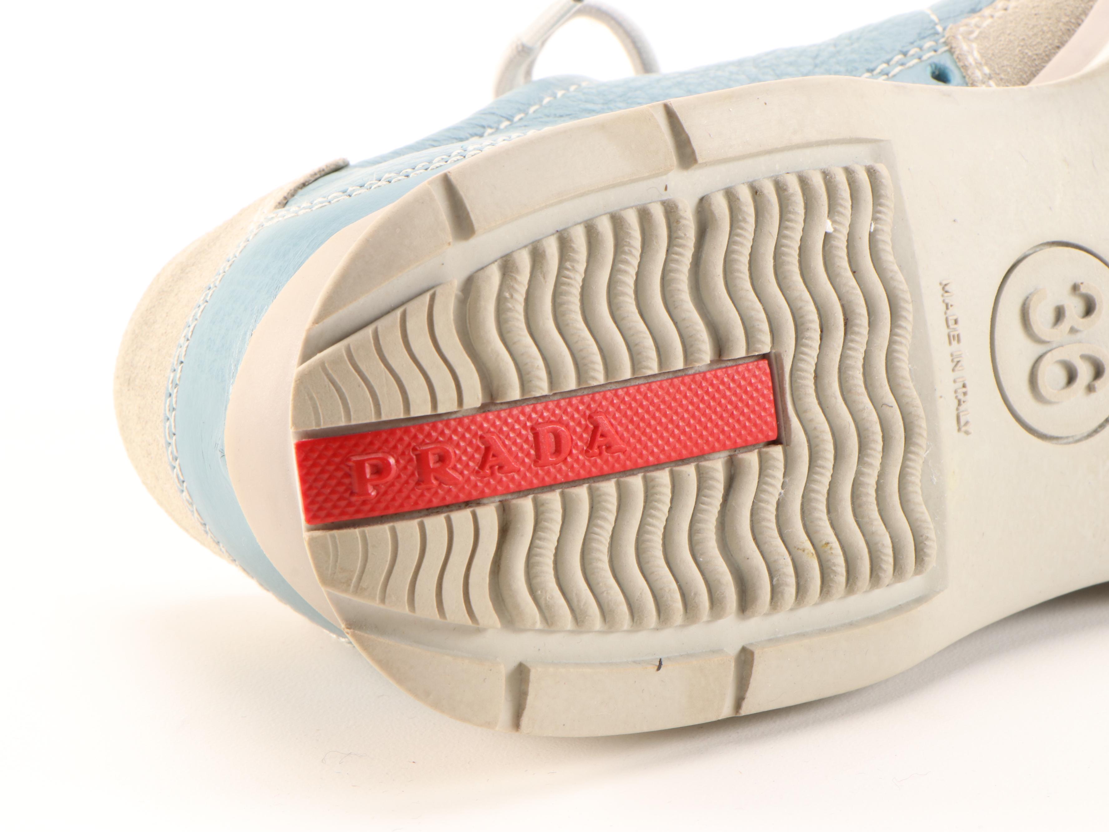 Prada Sport Light Blue Leather and Beige Suede Sneakers