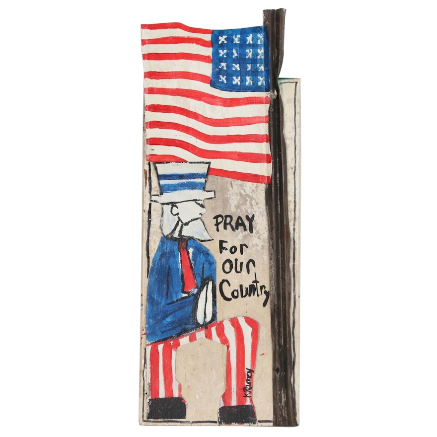 Kip Ramey Folk Art Mixed Media Painting "Pray for Our Country"