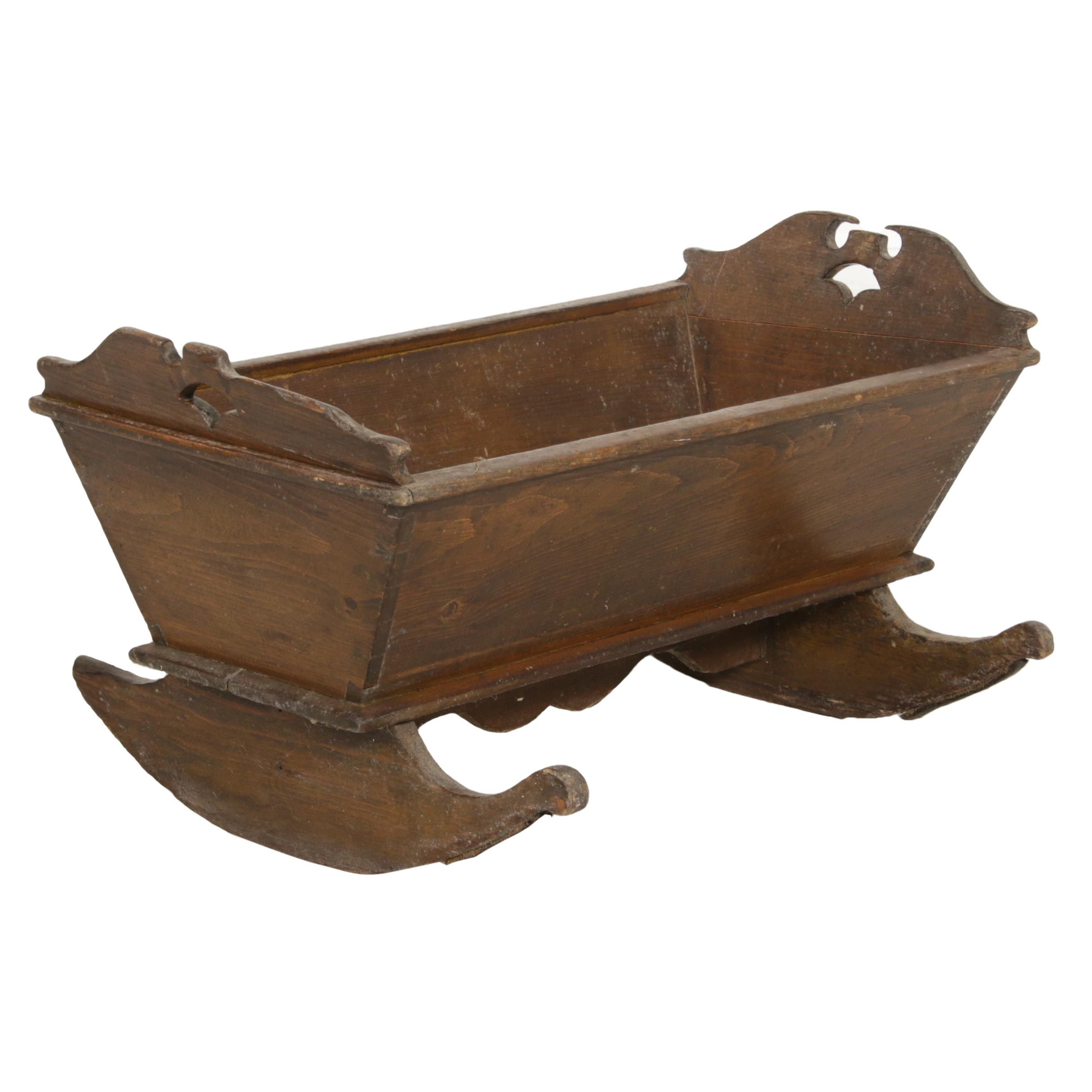 American Primitive Pine Baby Cradle, 19th Century