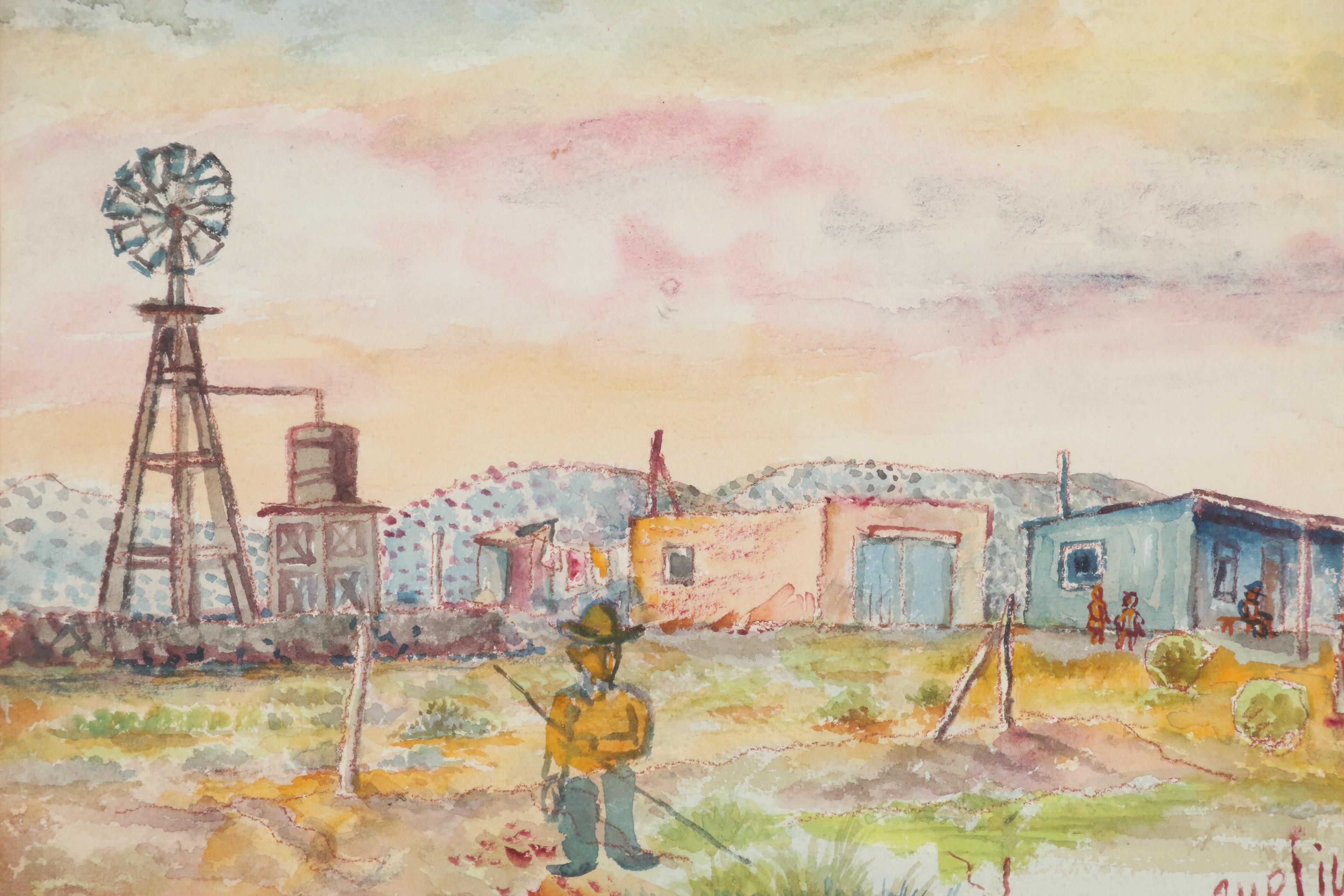 David Davidovich Burliuk Watercolor Painting of Rural New Mexico