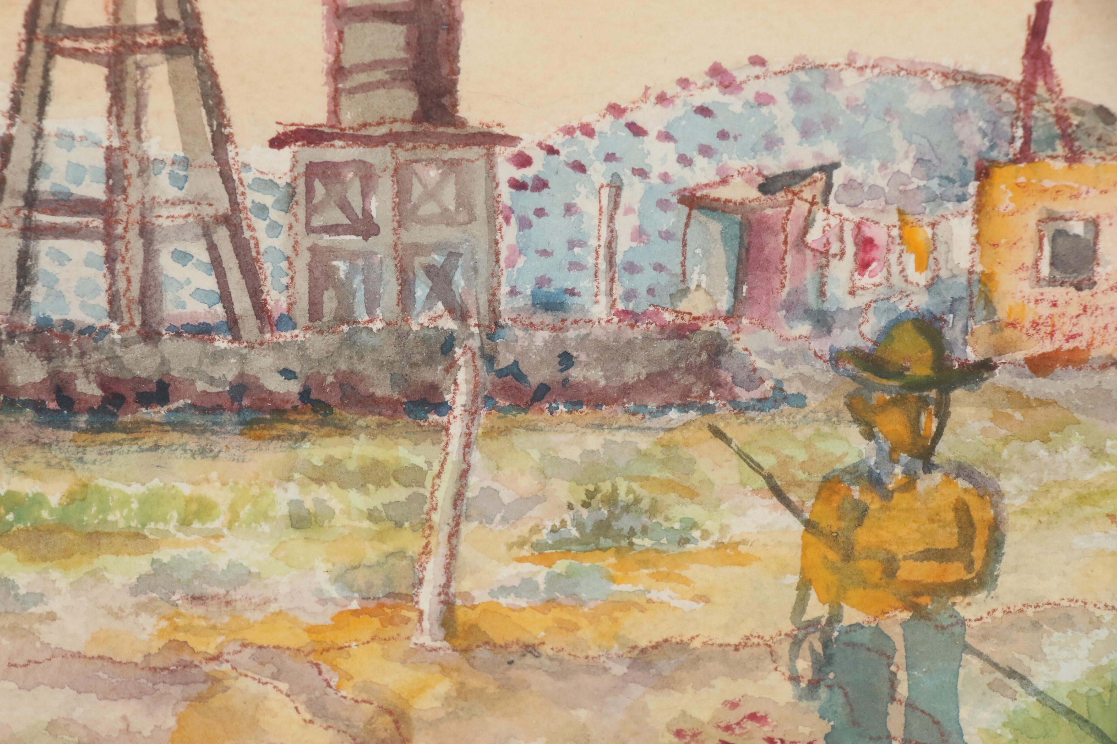 David Davidovich Burliuk Watercolor Painting of Rural New Mexico