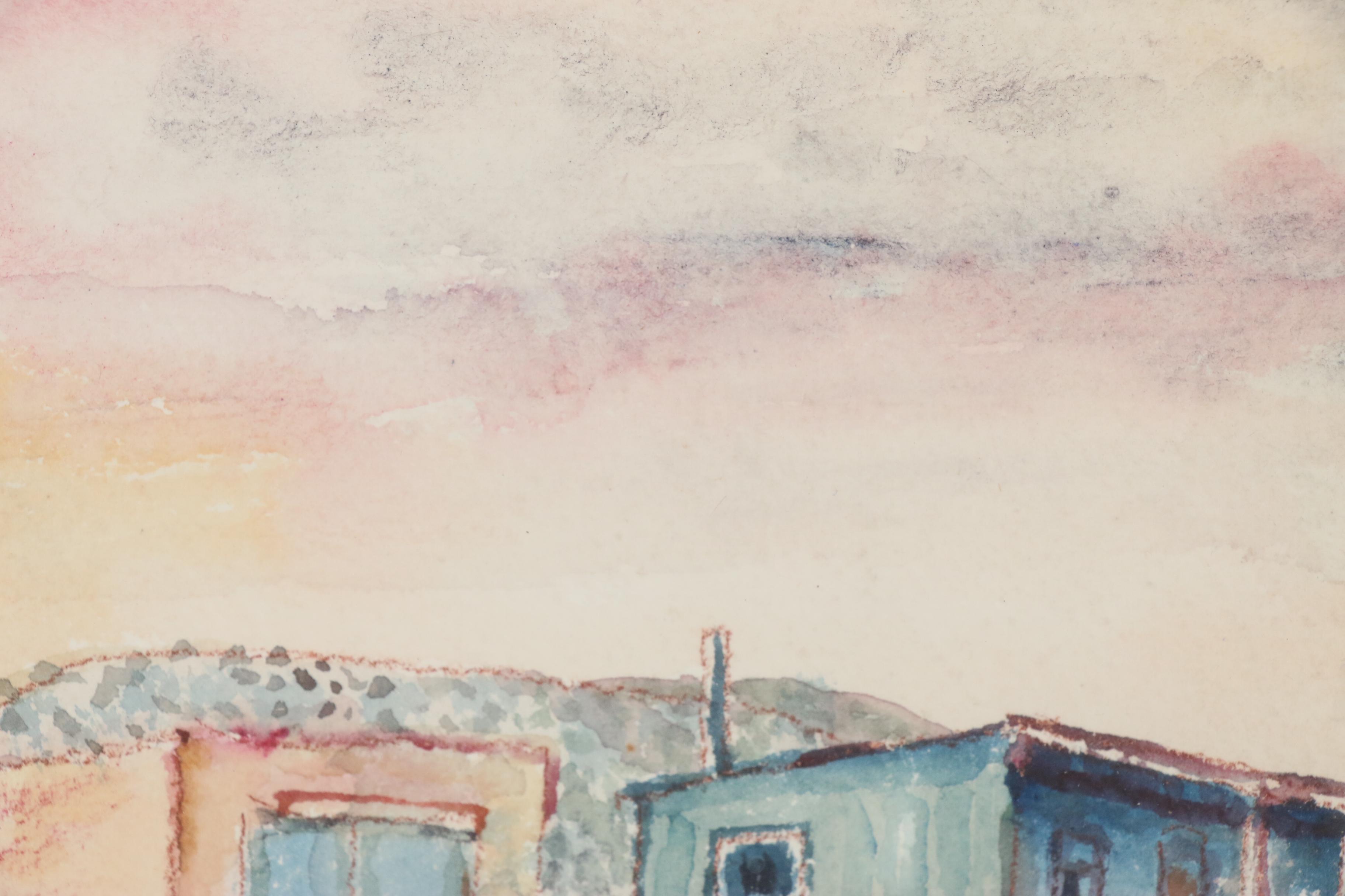 David Davidovich Burliuk Watercolor Painting of Rural New Mexico