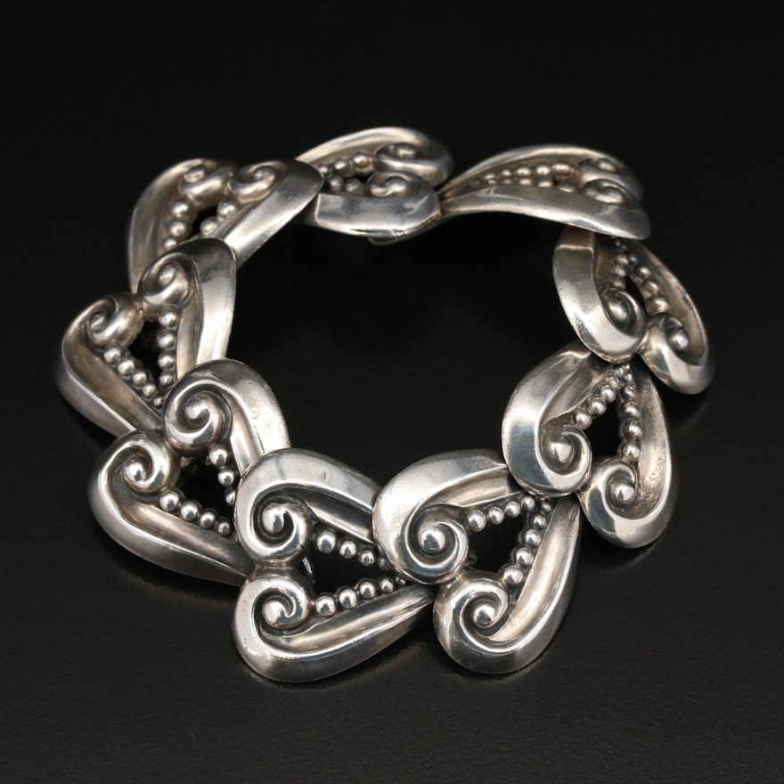Vintage Margot de Taxco Sterling Silver Heart Link Bracelet