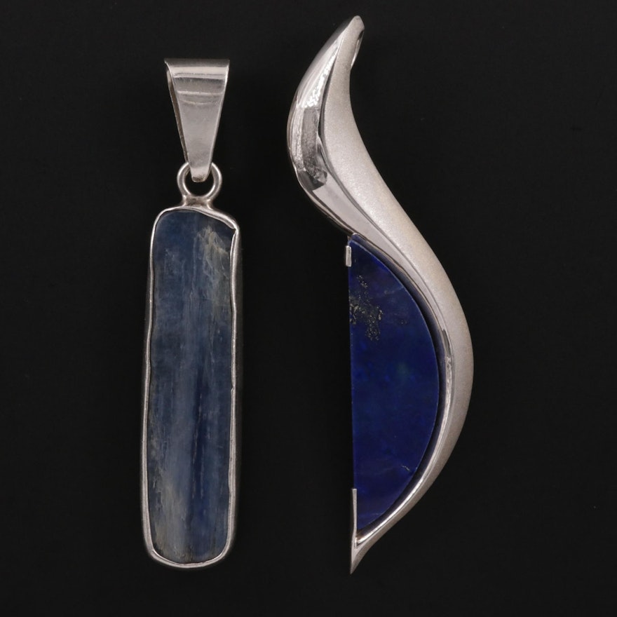 Sterling Lapis Lazuli Pendant and Charles Albert Kyanite Pendant