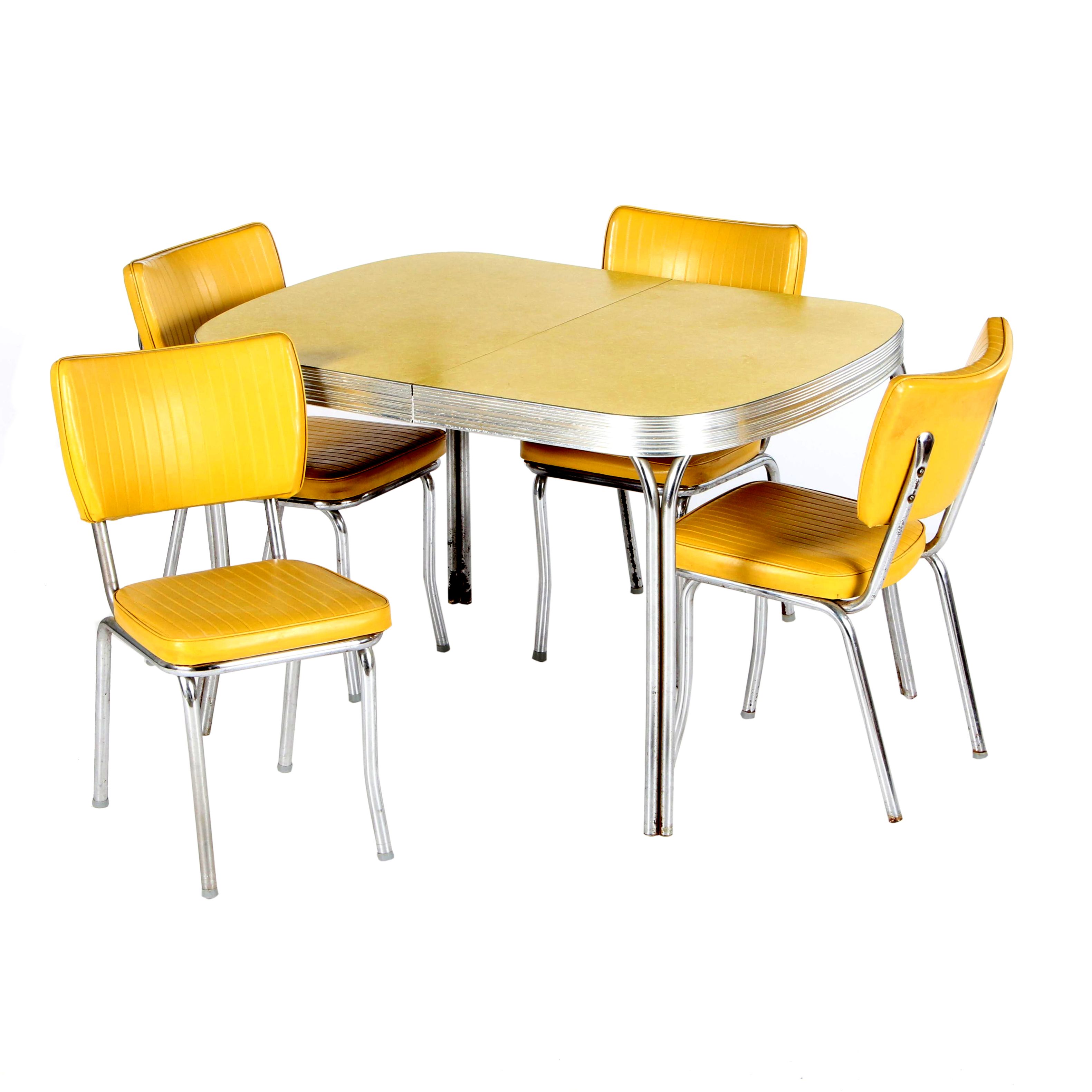 Chrome and Yellow Laminate and Vinyl Dinette Set, circa 1950