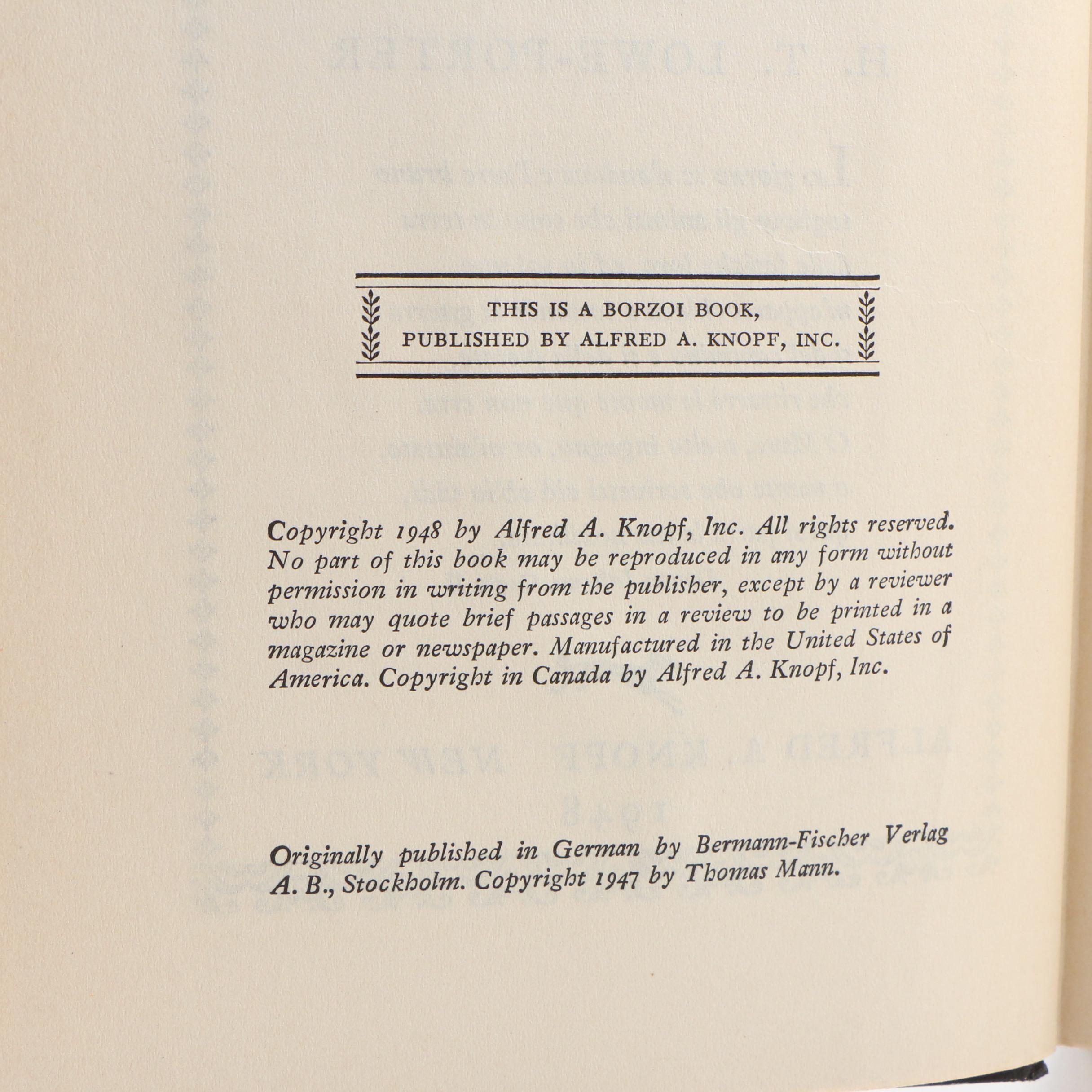 Thomas Mann First American Edition, First Printing "Dr. Faustus" and More