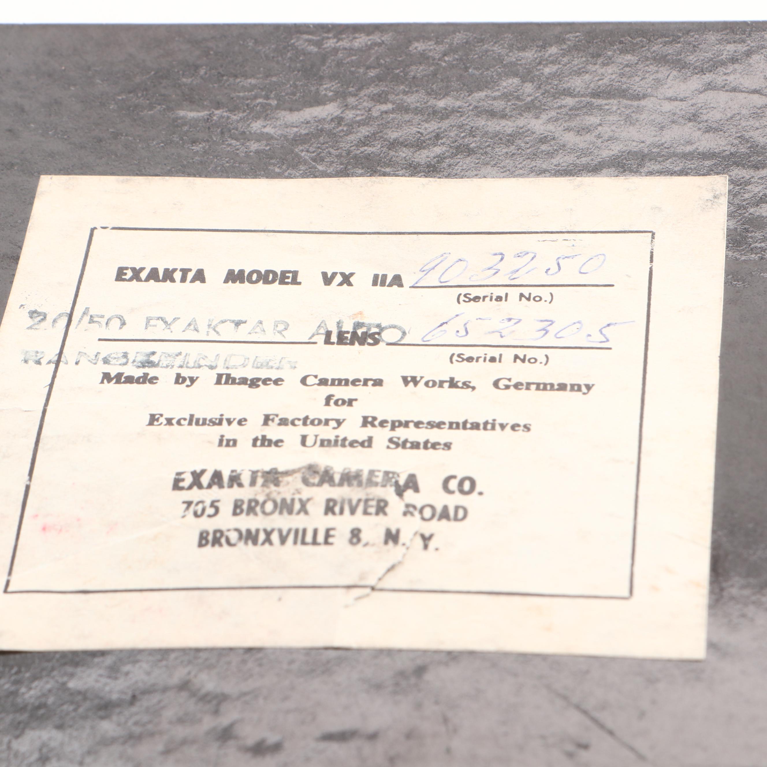 Ihagee Exakta VX IIa SLR 35mm Camera, Carrying Case, and Box, 1957-1961