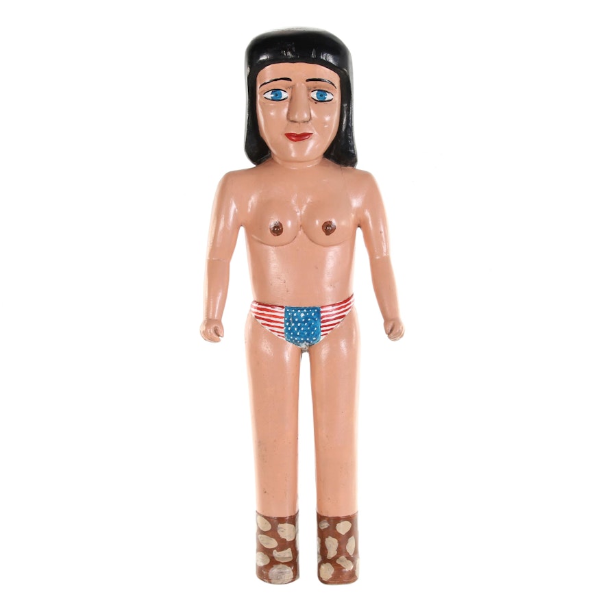 Leroy Lewis Folk Art Carved Wood Nude Figure "Desert Storm Girl", 1991