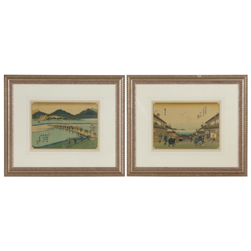 Offset Lithographs after Hiroshige and Keisai Eisen Landscapes